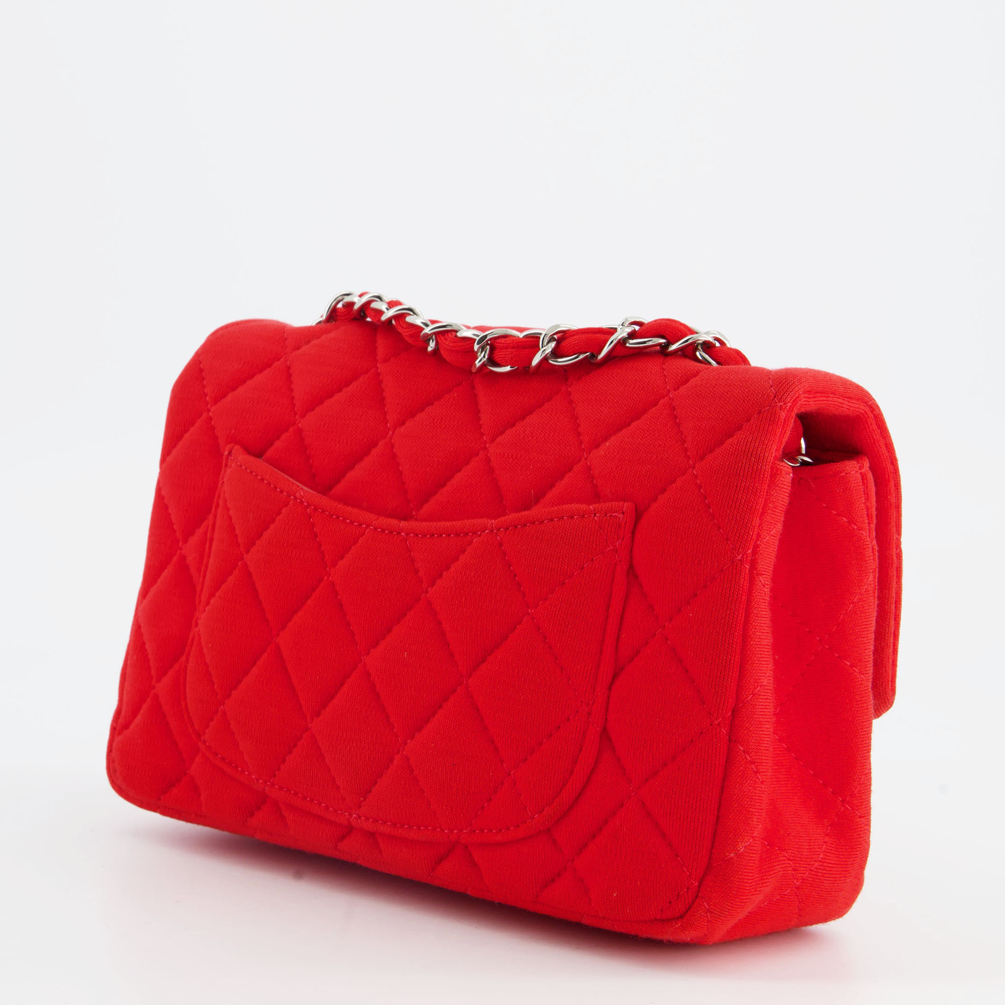 Chanel Red Jersey Mini Rectangular Flap Bag With Silver Hardware