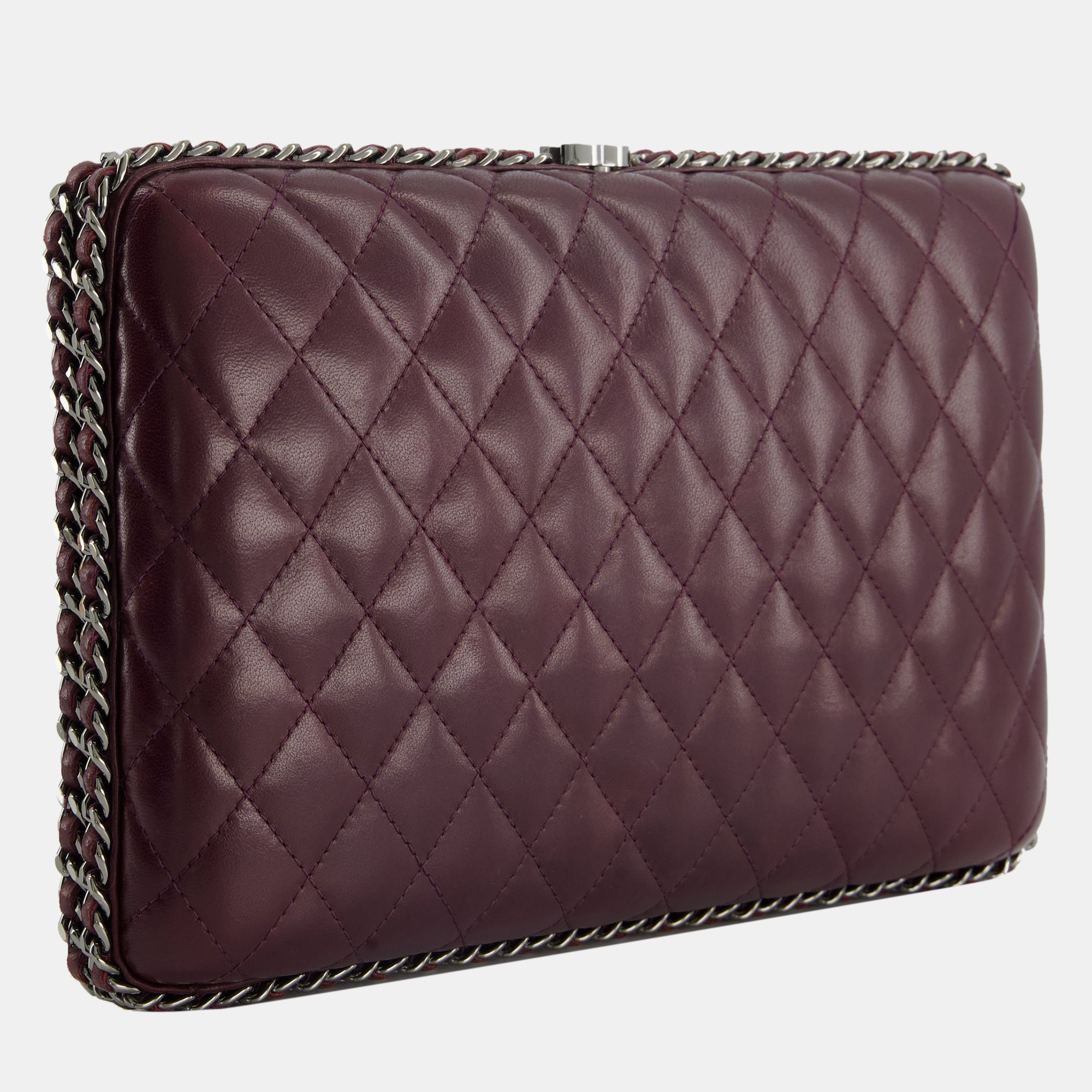Chanel Burgundy Clutch On Chain Bag With Chain Details And Gunmetal Hardware