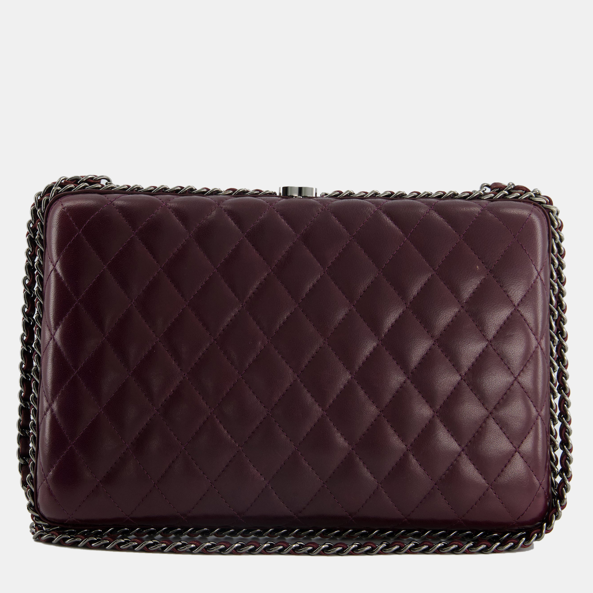 Chanel Burgundy Clutch On Chain Bag With Chain Details And Gunmetal Hardware