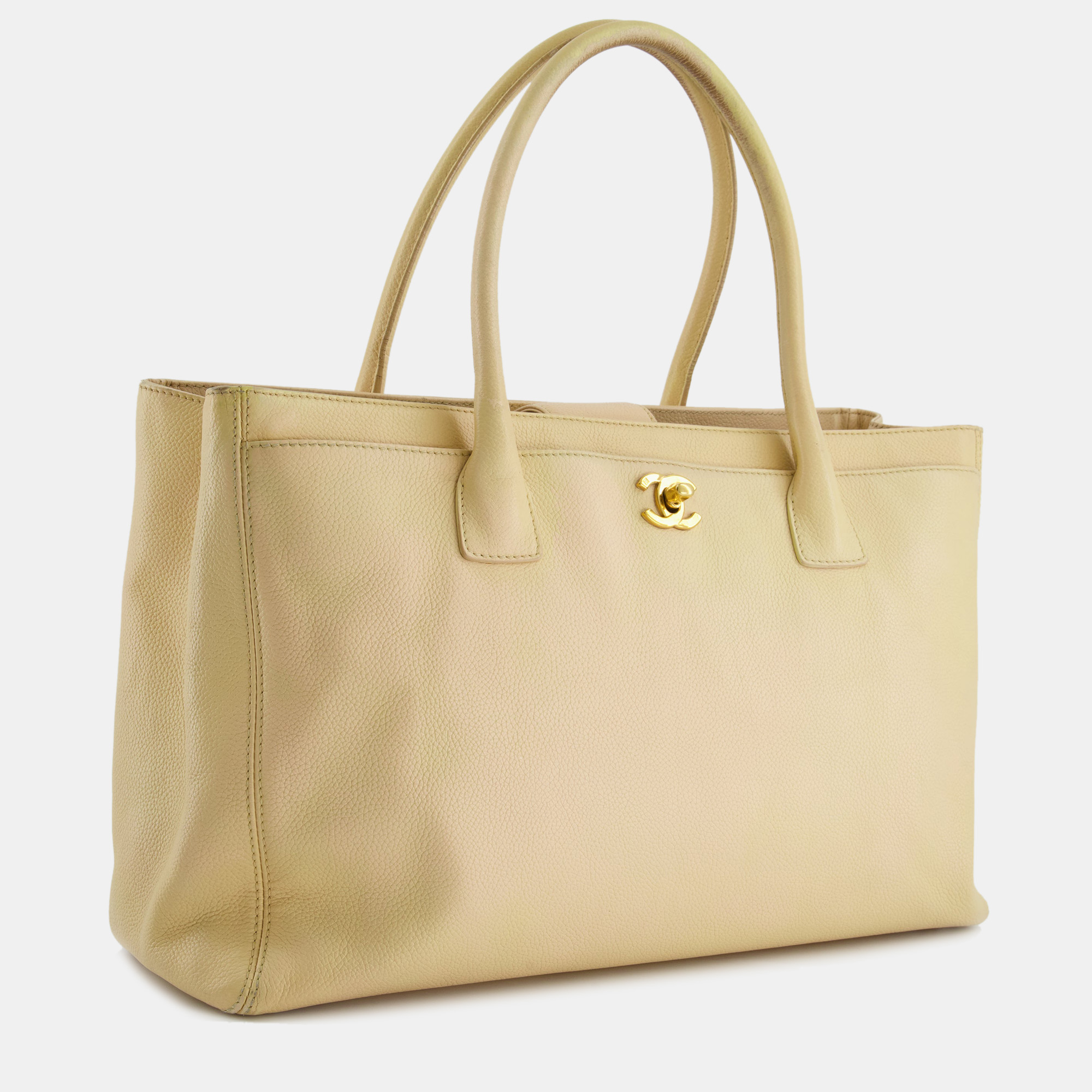 Chanel Vintage Beige Executive Tote Bag In Leather With 24K Gold Hardware