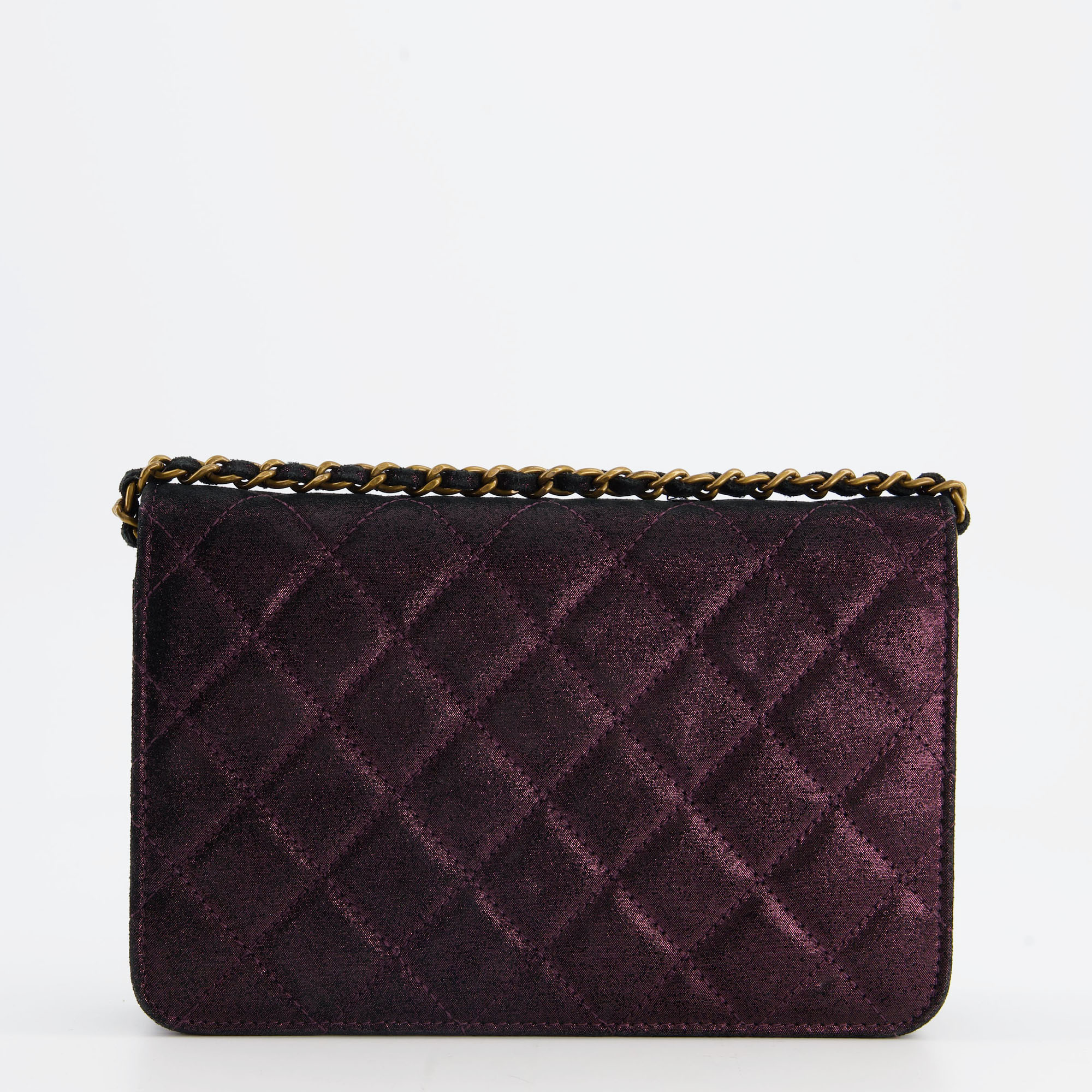 Chanel Metallic Purple Wallet On Chain With Antique Gold Hardware