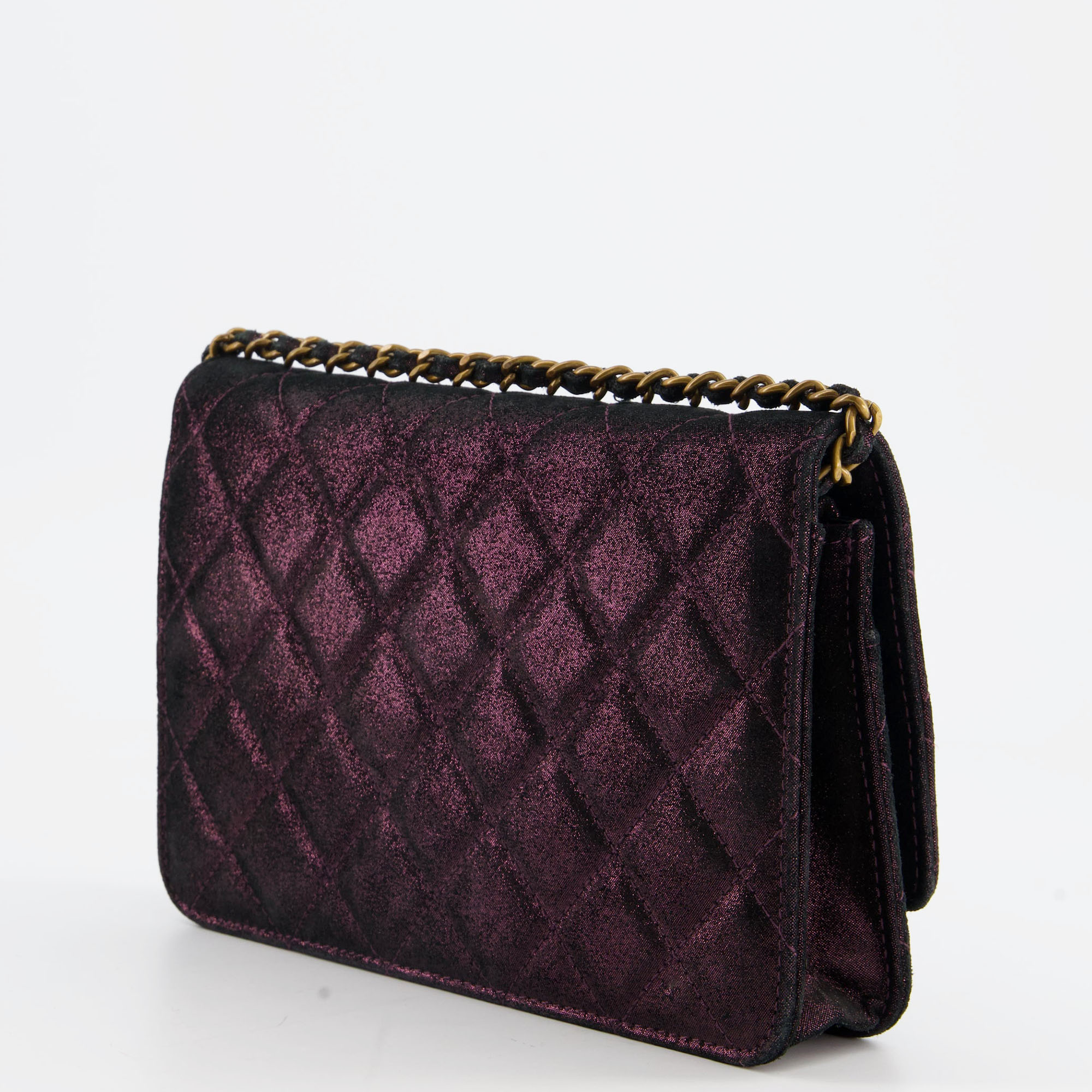 Chanel Metallic Purple Wallet On Chain With Antique Gold Hardware