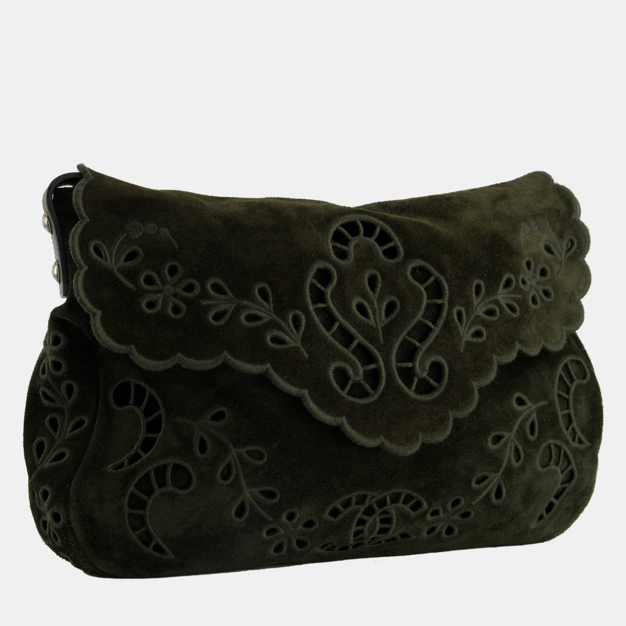 Chanel Khaki Suede Paisley Embroidered CC Messenger Bag With Ruthenium Hardware