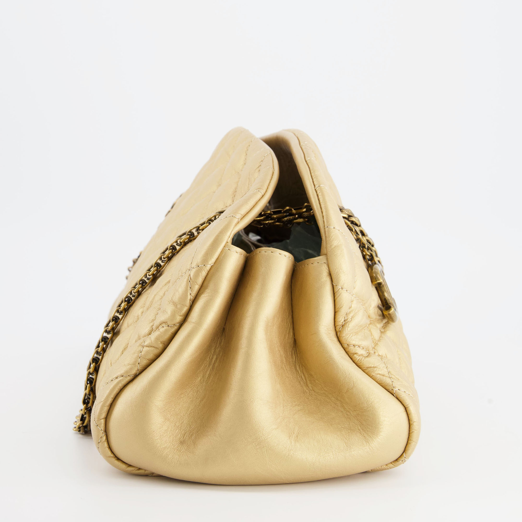 Chanel Metallic Gold Bowling Bag In Aged Calfskin With Antique Gold Hardware