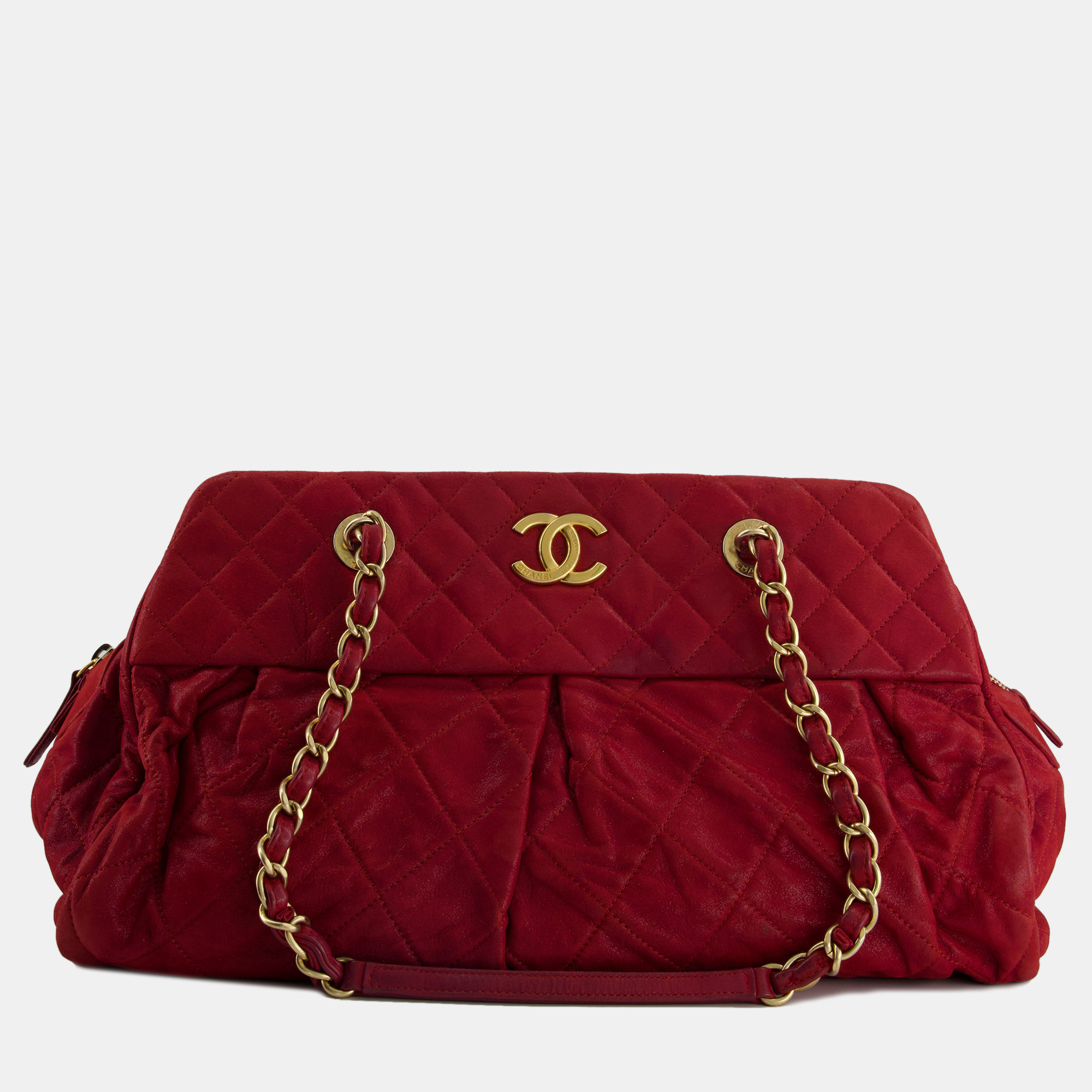Chanel burgundy mademoiselle shoulder bag in nubuck leather and gold hardware
