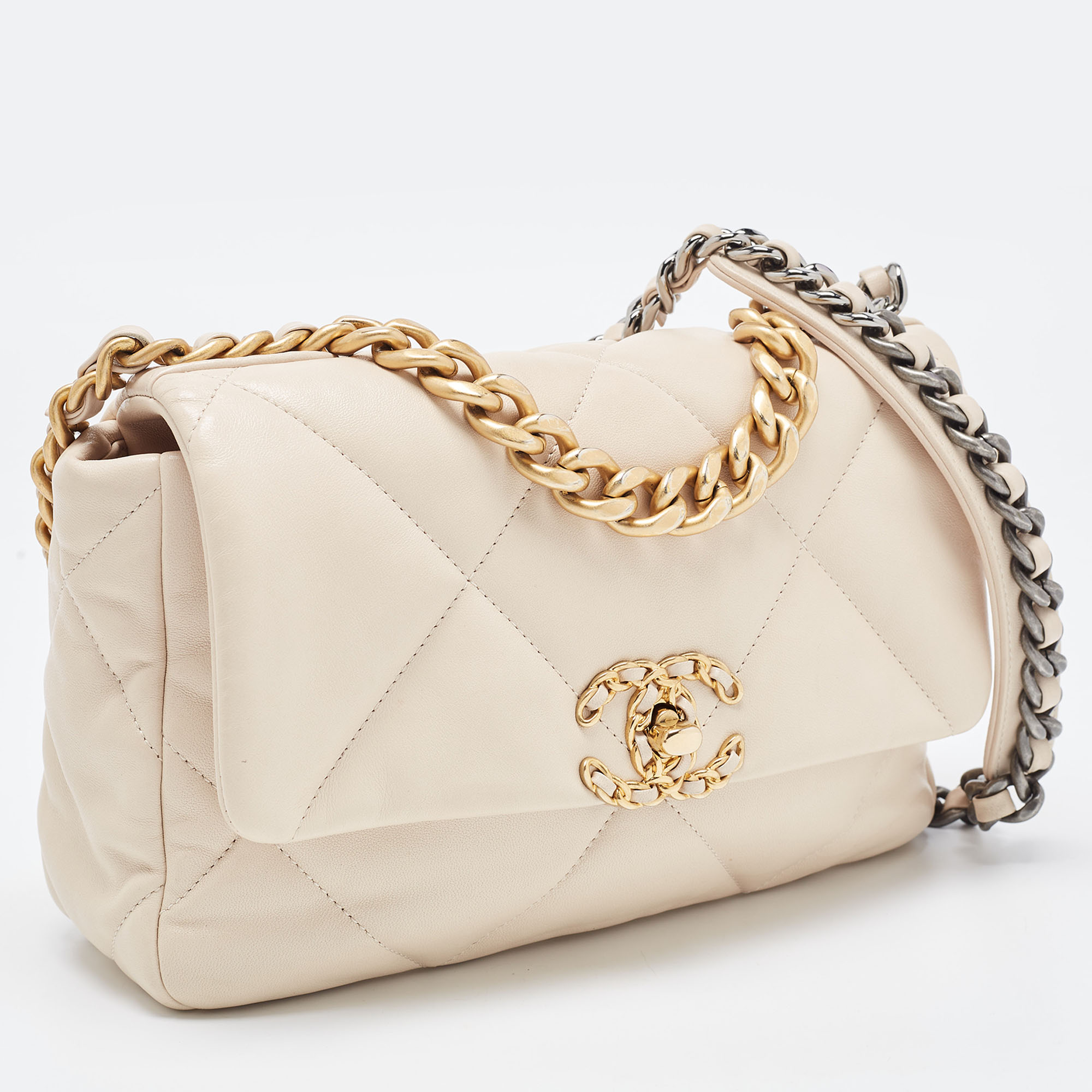 Chanel Beige Quilted Leather Medium 19 Flap Bag