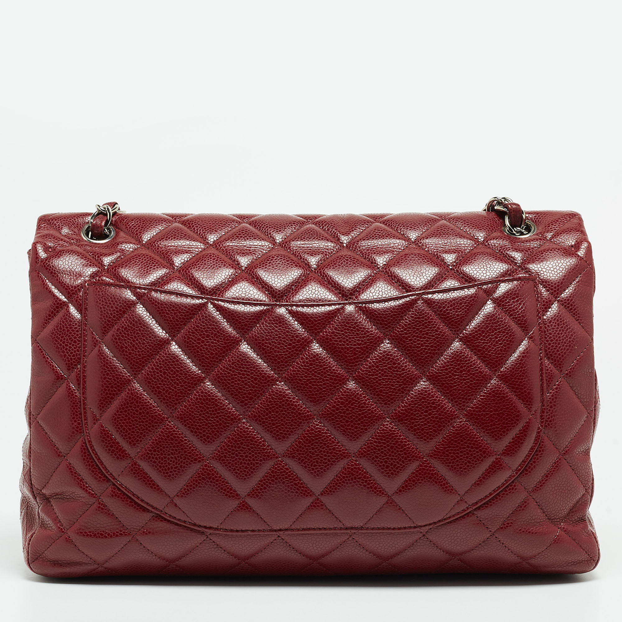 Chanel Burgundy Quilted Caviar Leather Maxi Classic Single Flap Bag