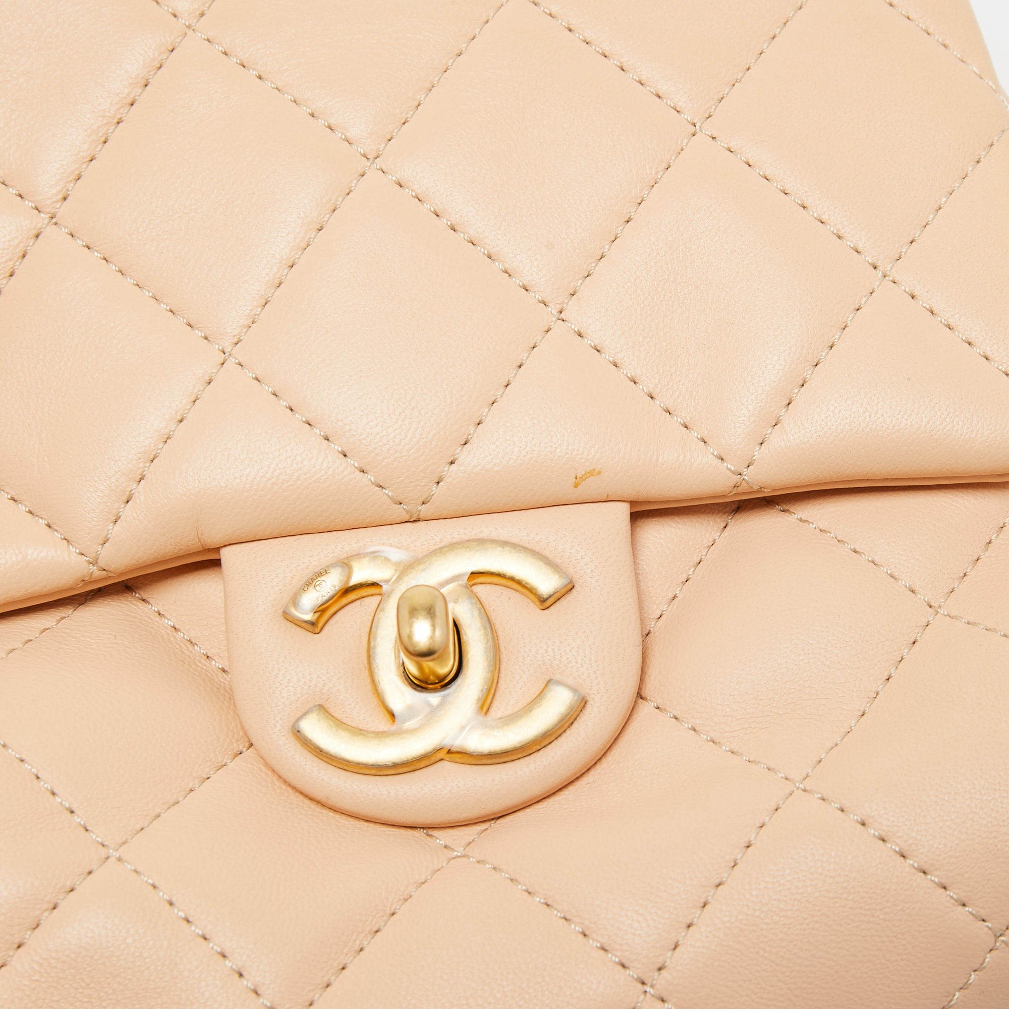 Chanel Beige Quilted Leather Side Packs Shoulder Bag