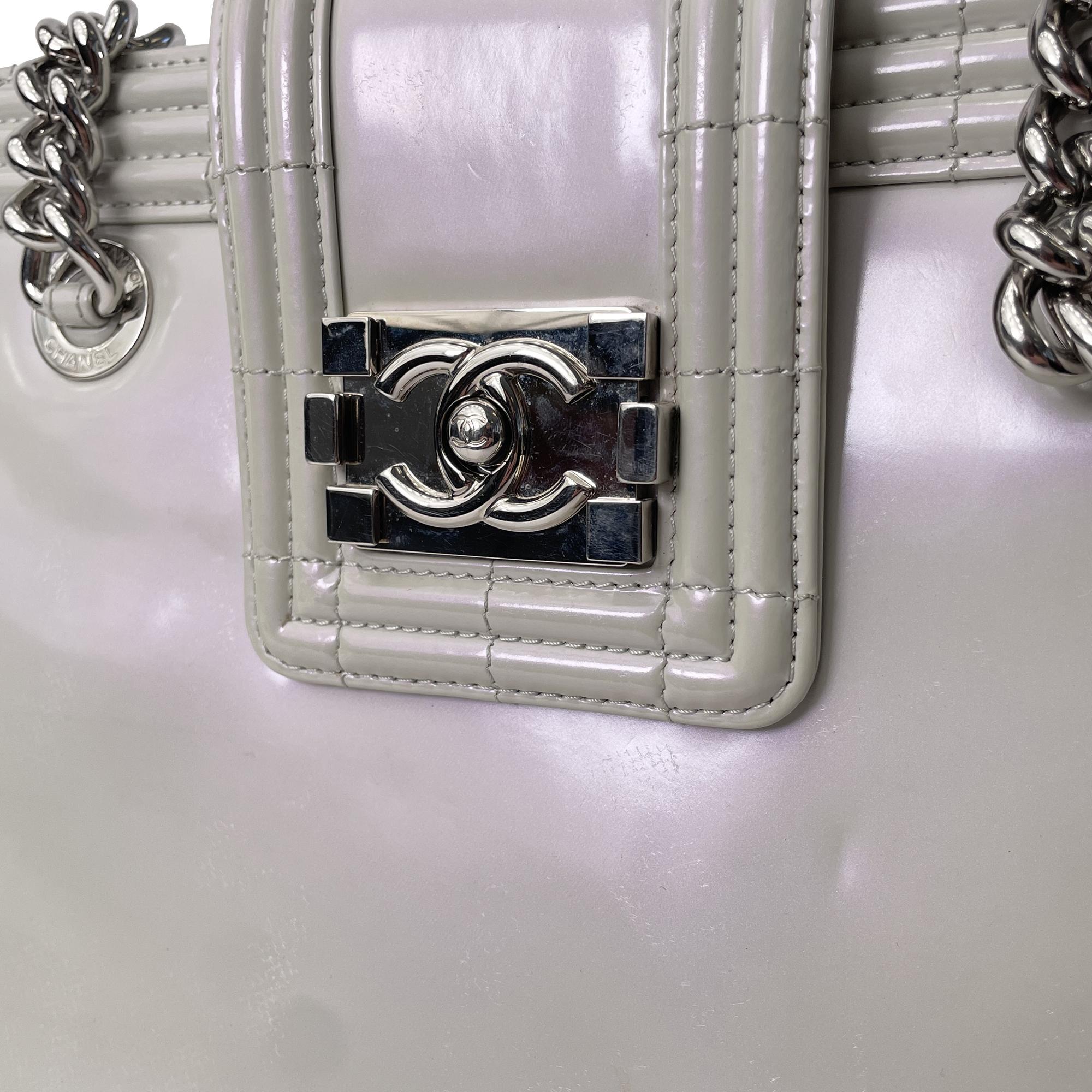 Chanel Grey Iridescent Patent Boy Reverso Shopping Tote