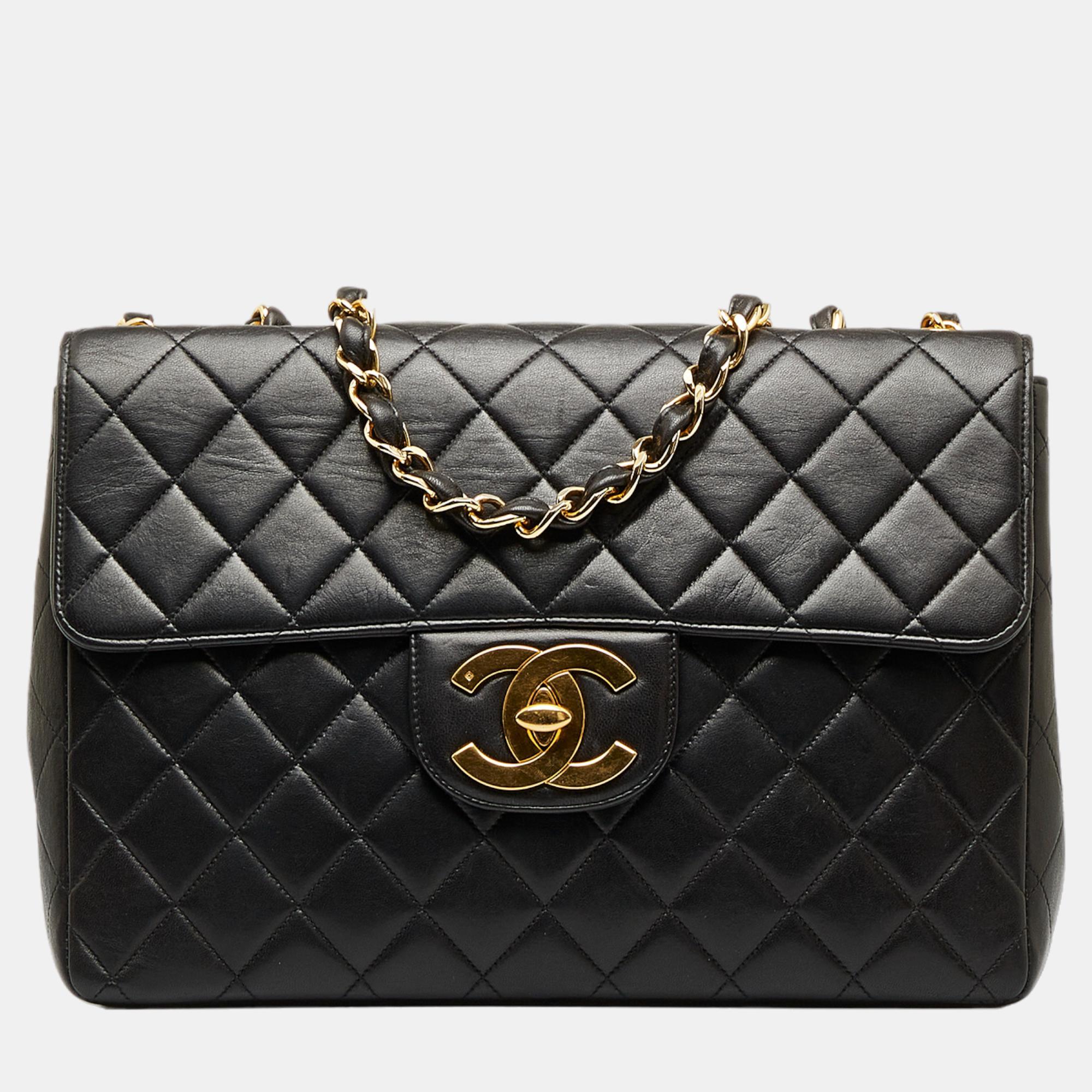 Chanel Black Jumbo XL Classic Lambskin Single Flap Bag