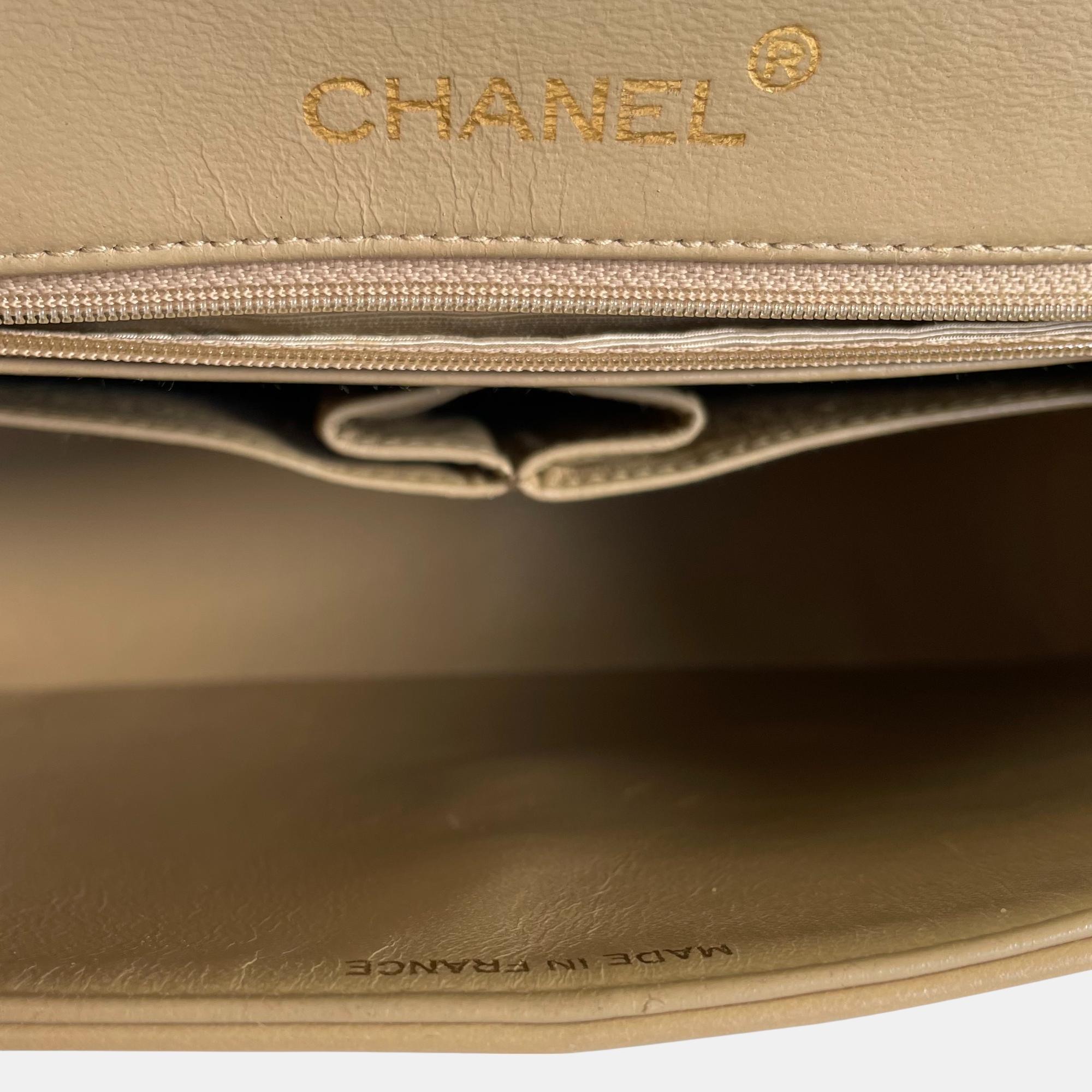 Chanel Beige/Brown Medium Tall Classic Lambskin Double Flap