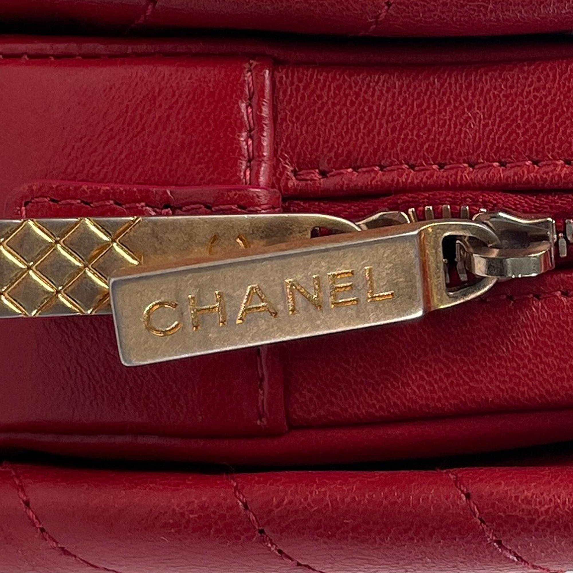 Chanel Red Small Lambskin Coco Chevron Envelope Flap Bag