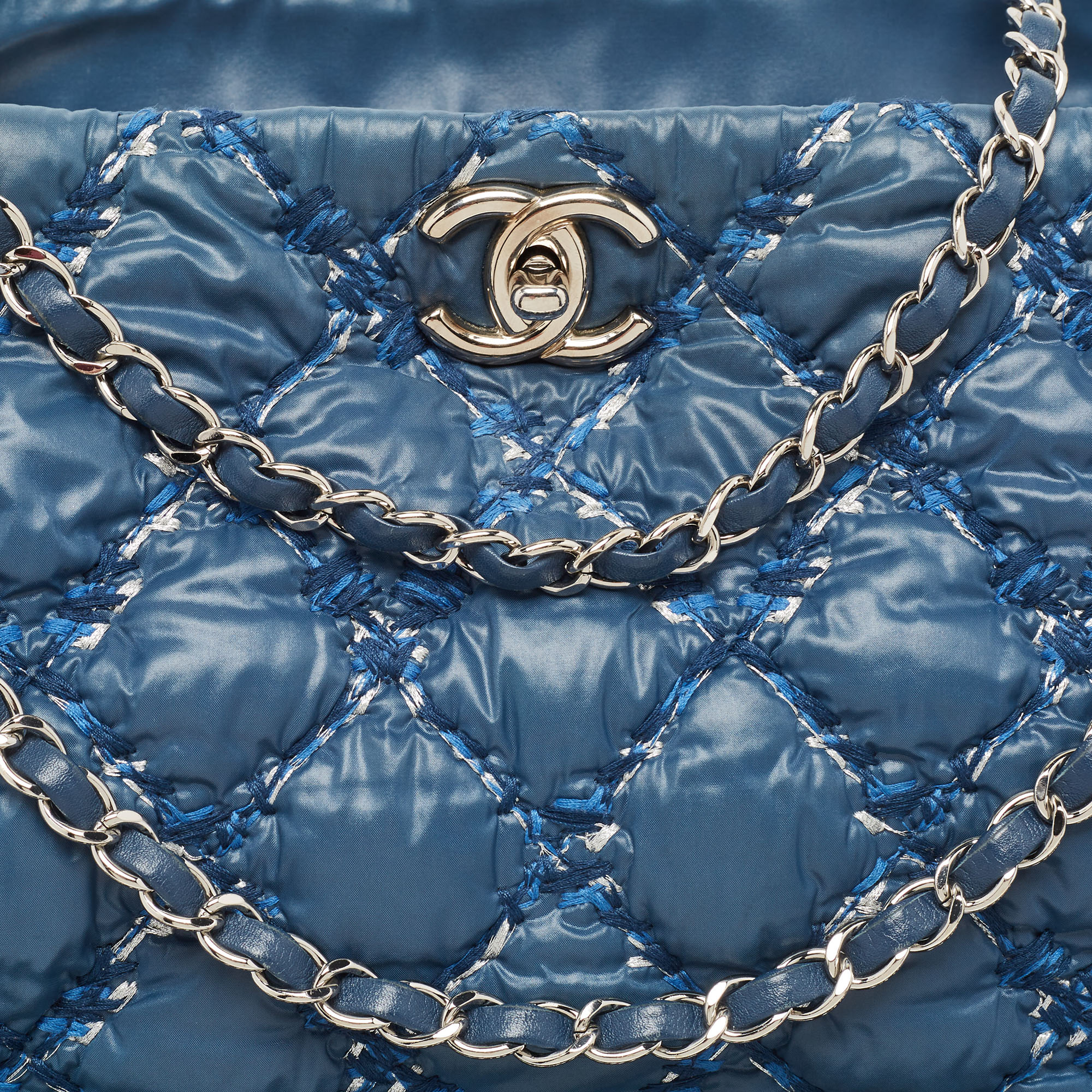Chanel Blue Quilted Nylon And Tweed Ultra Stitch Bubble Tote