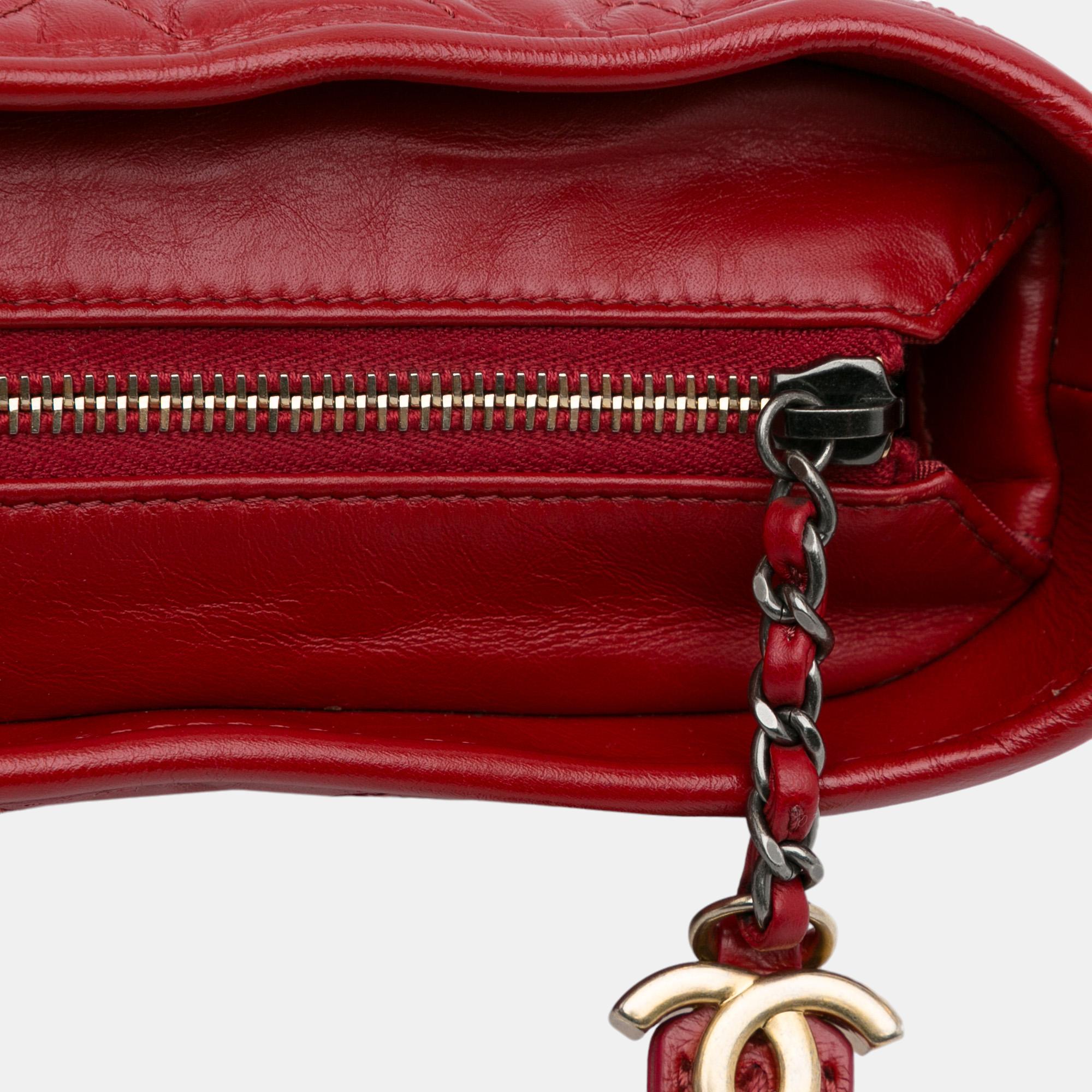 Chanel Red Small Lambskin Gabrielle Crossbody Bag