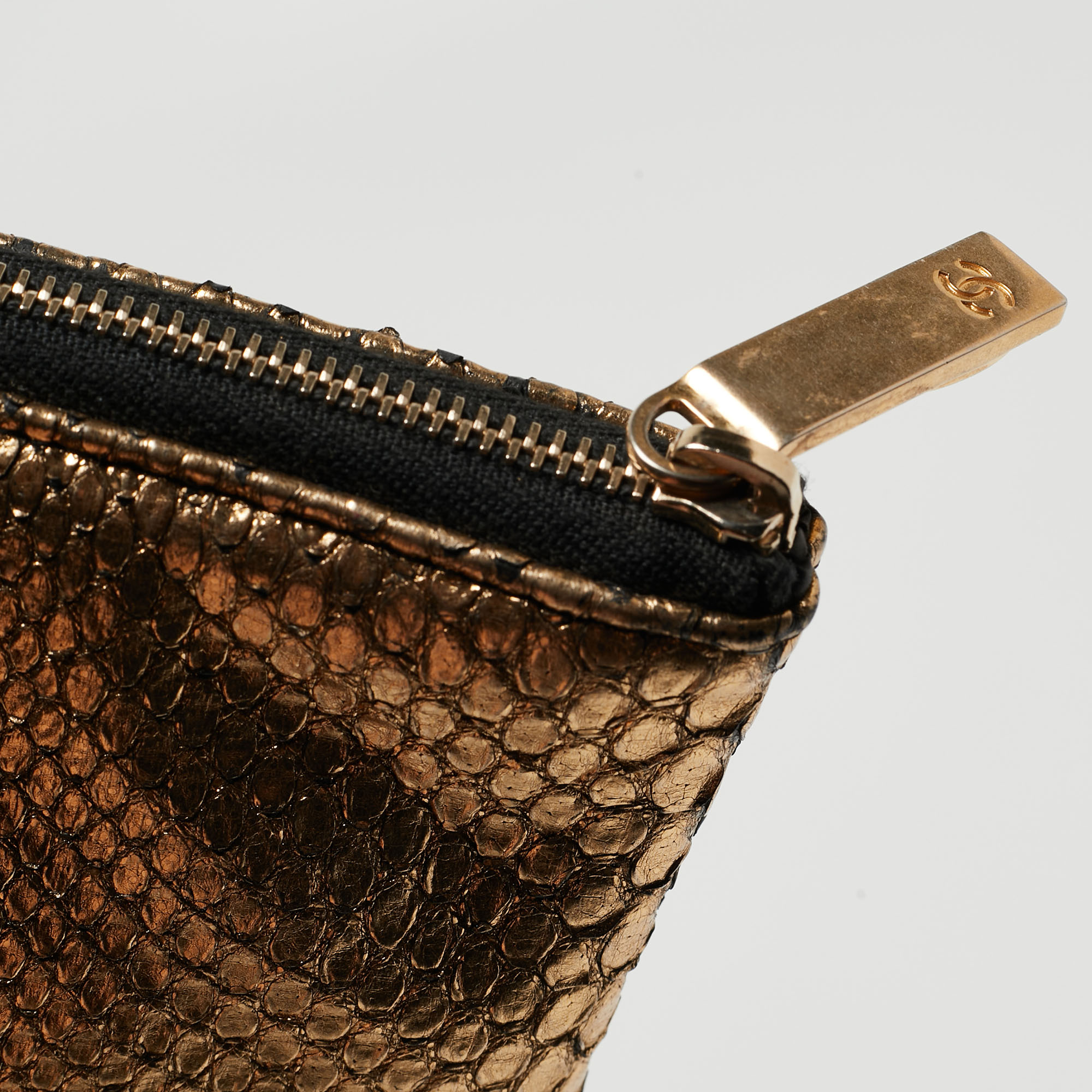 Chanel Gold/Black Python And Leather O Case Clutch