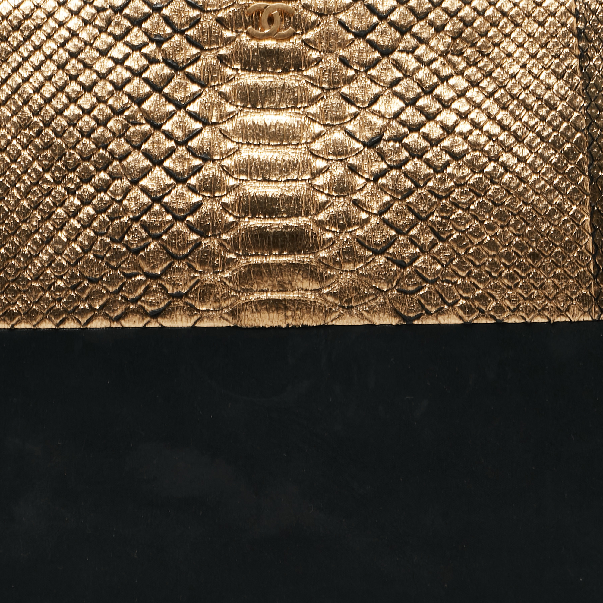 Chanel Gold/Black Python And Leather O Case Clutch