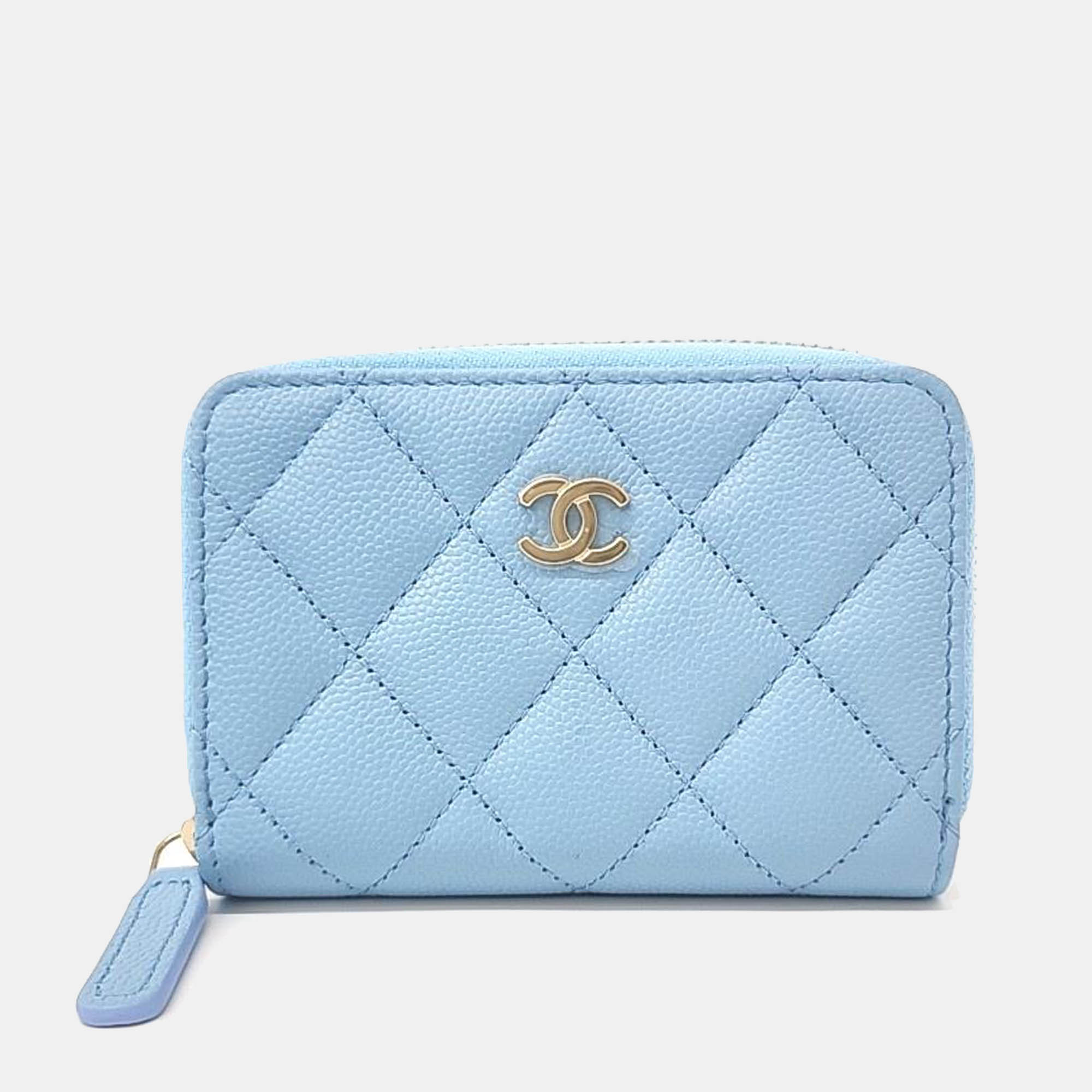 Chanel caviar sky blue card wallet