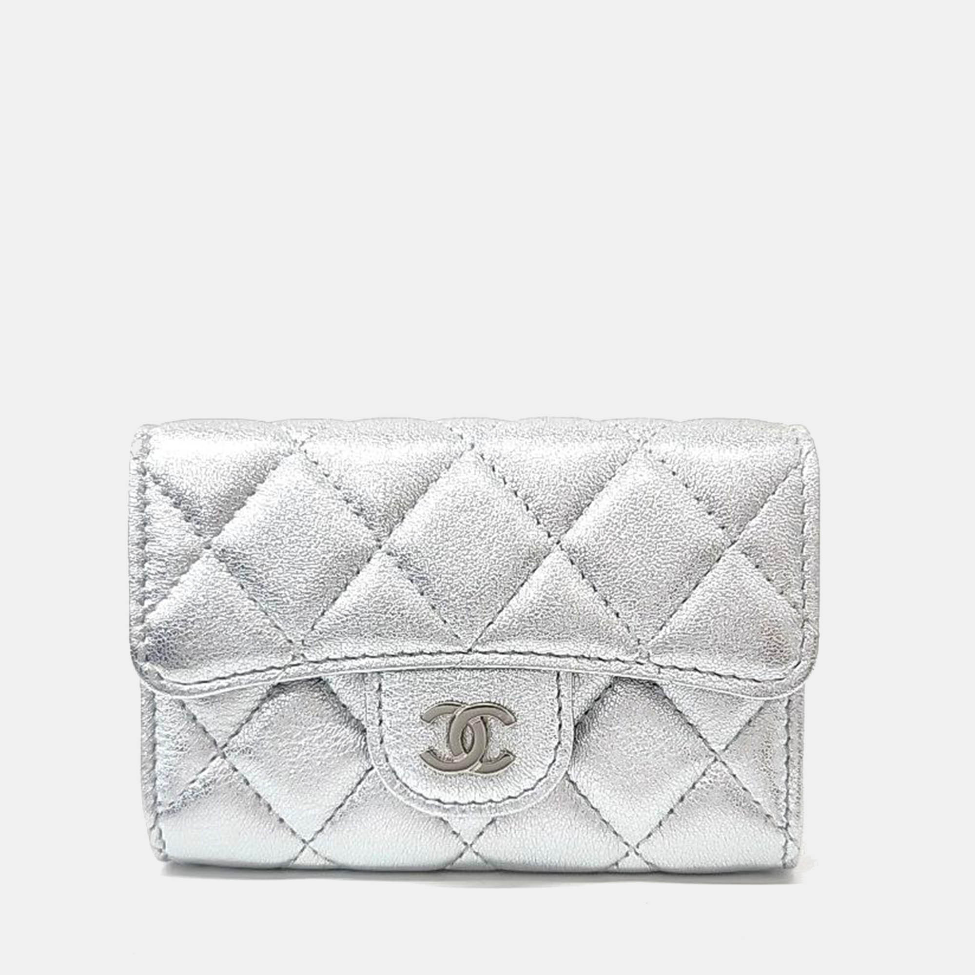 Chanel Leather Silver Card Wallet