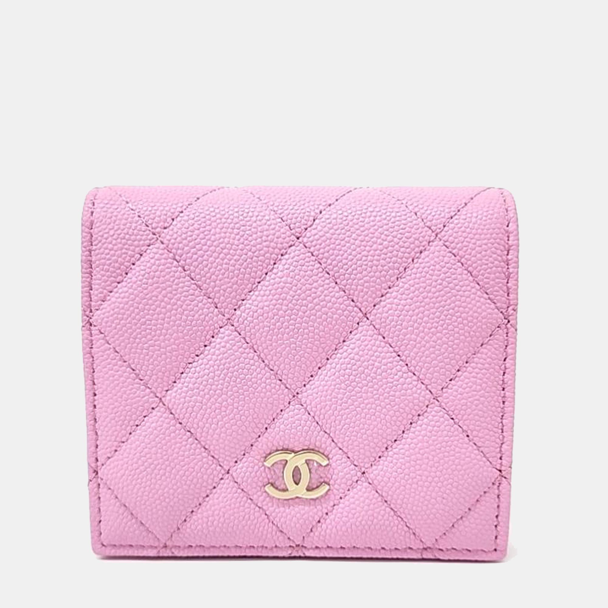 Chanel caviar pink bifold wallet