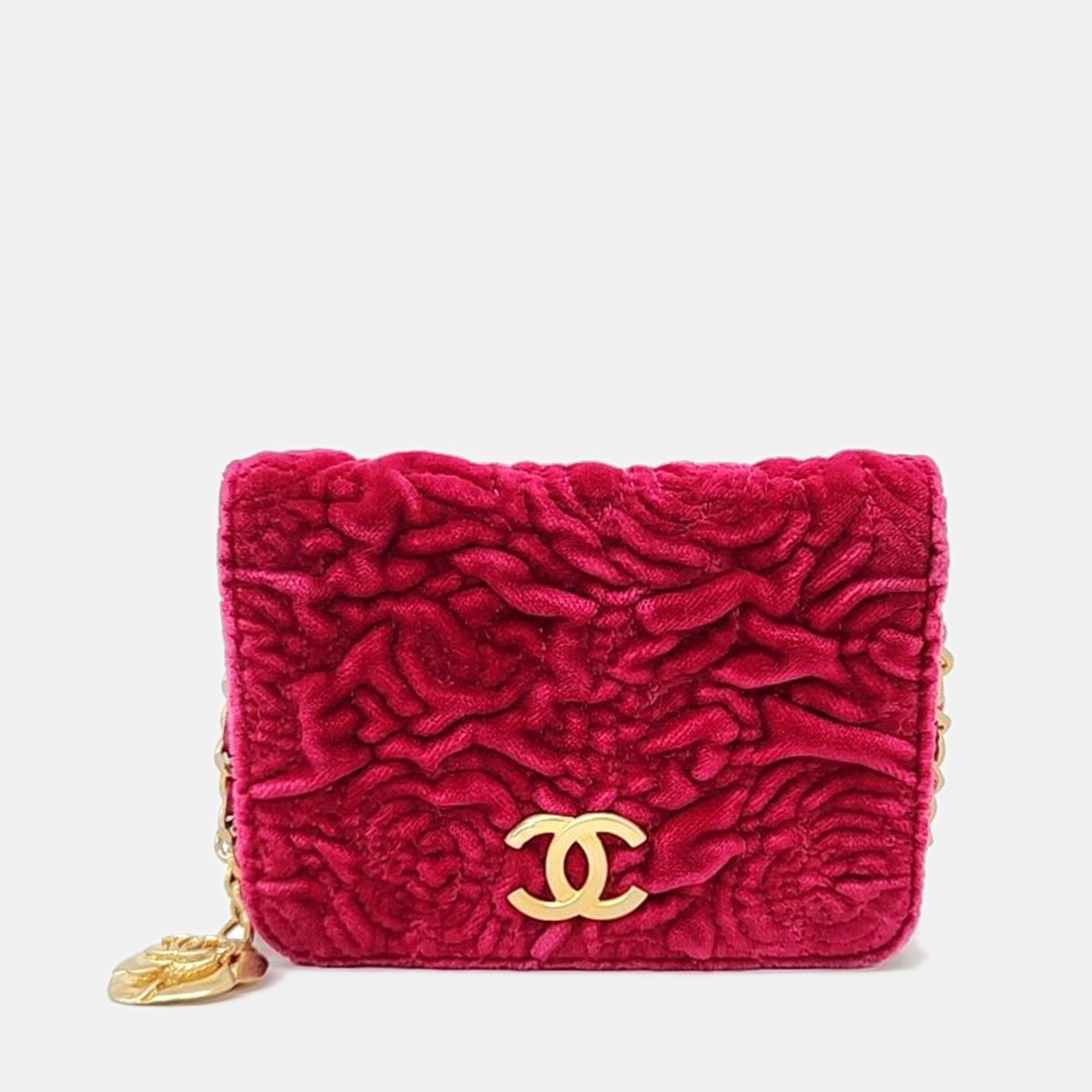 Chanel red velvet mini cross bag