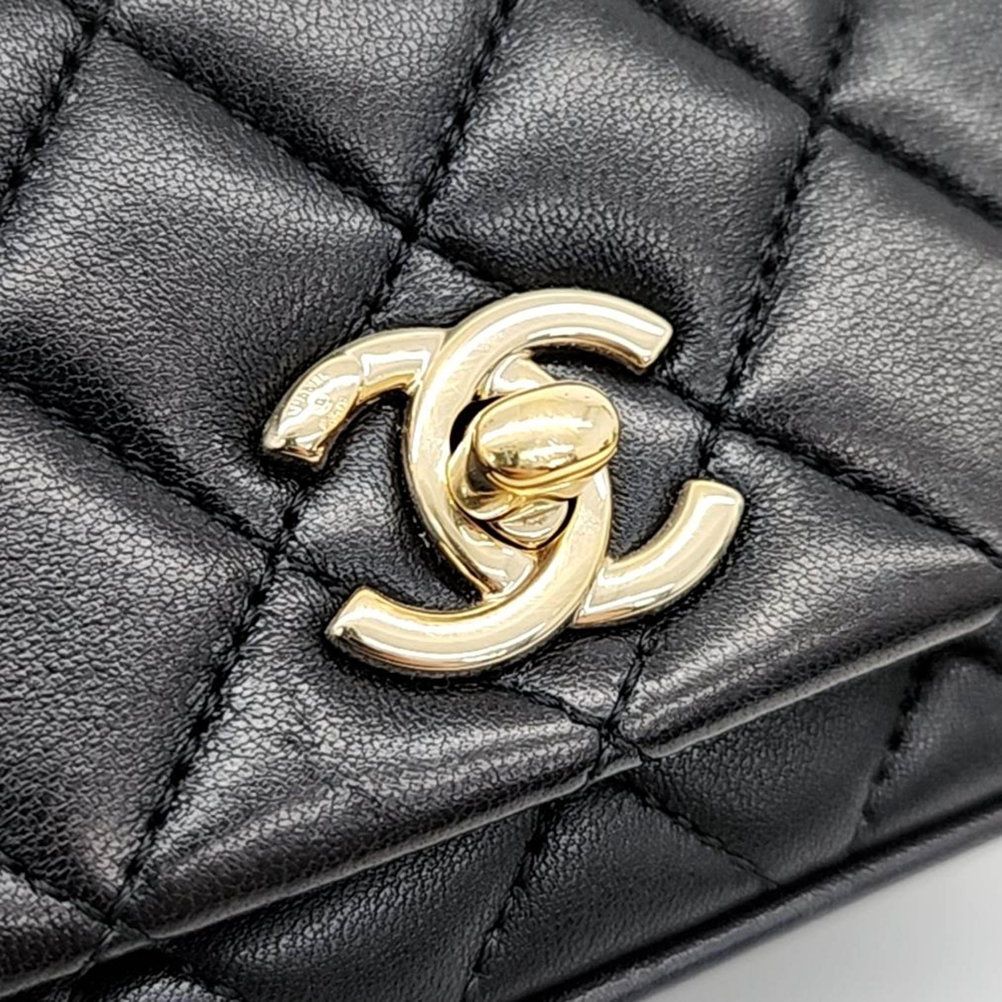 Chanel Lamb Skin Top Handle Cross Bag