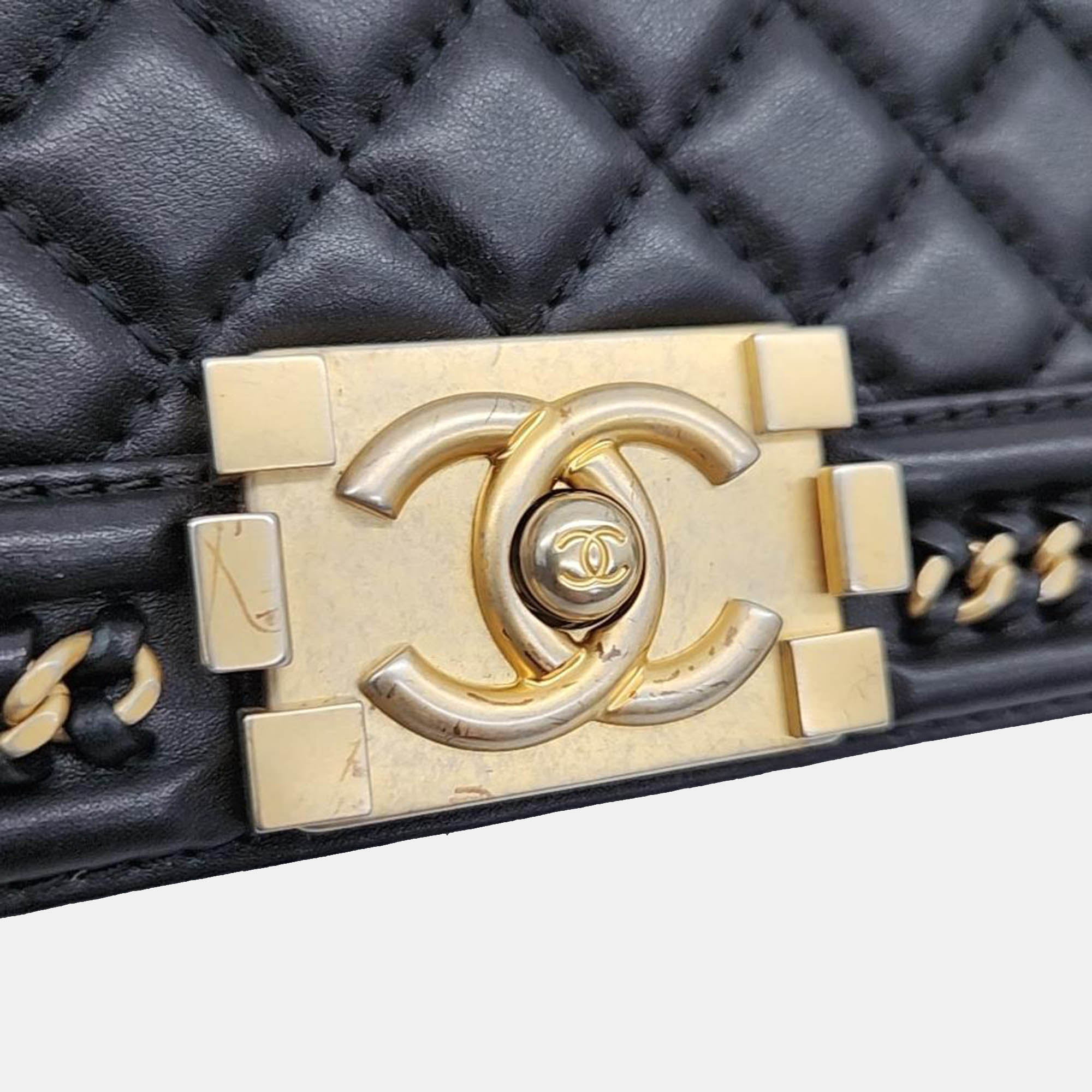 Chanel Black Leather Top Handle Boybag Medium Bag
