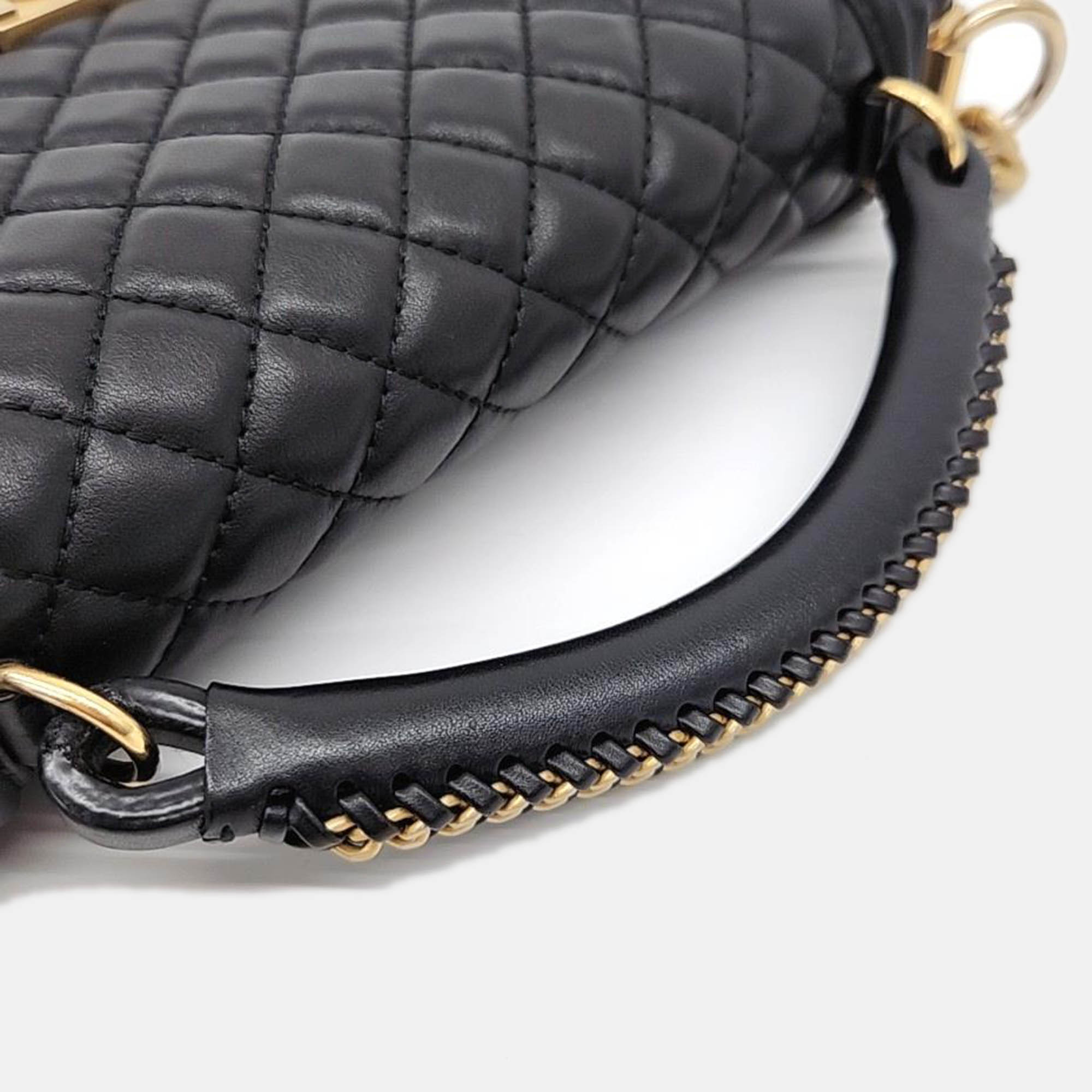 Chanel Black Leather Top Handle Boybag Medium Bag