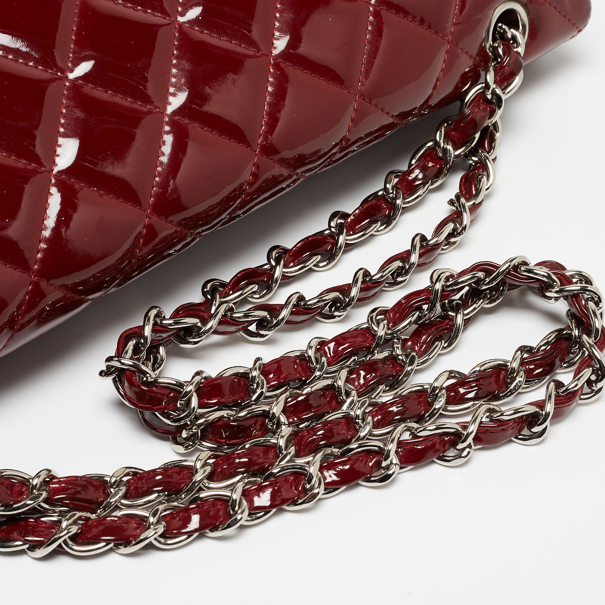 Chanel Red Quilted Patent Leather Maxi Classic Double Flap Bag