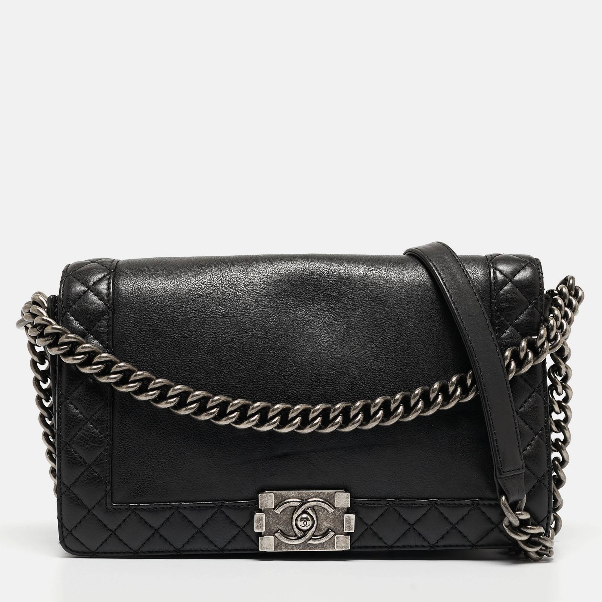 Chanel Black Leather Medium Boy Reverso Bag