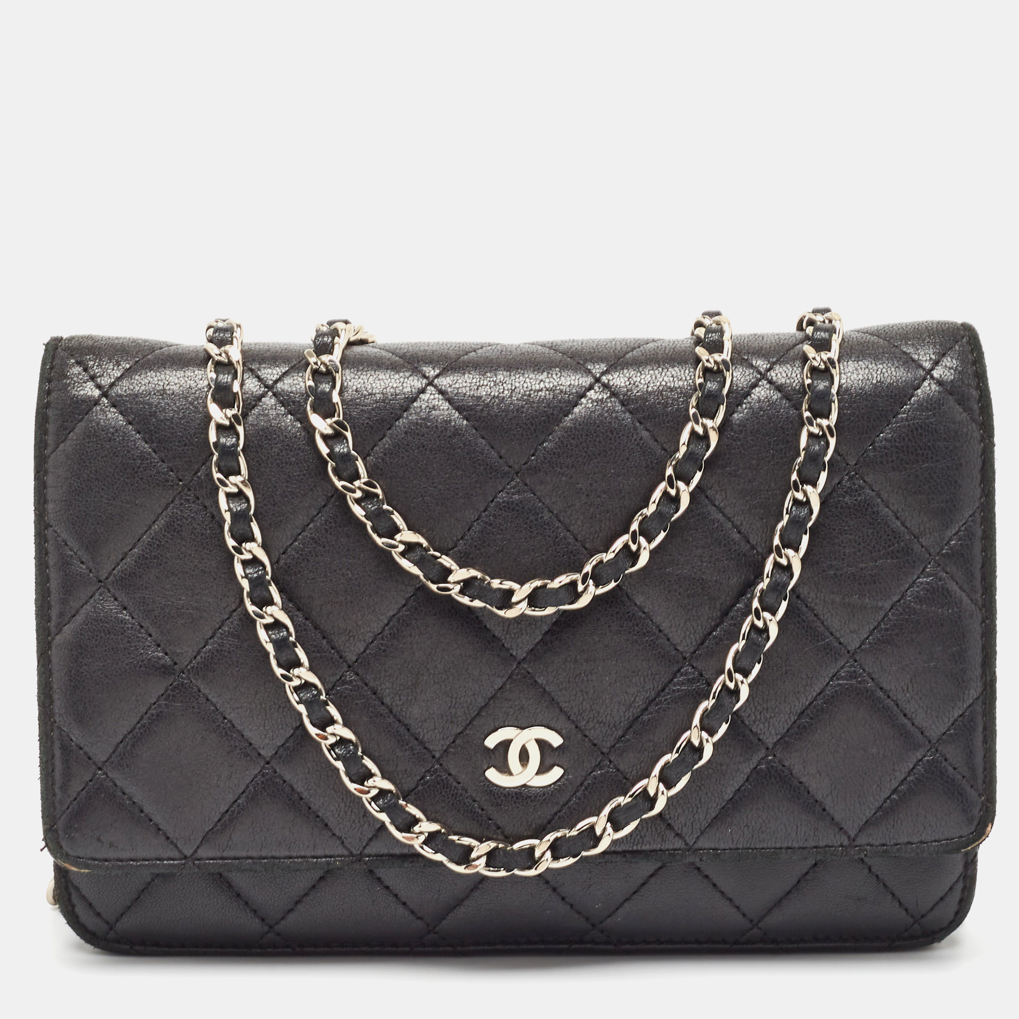 Chanel Black Quilted Leather Classic Wallet On Chain