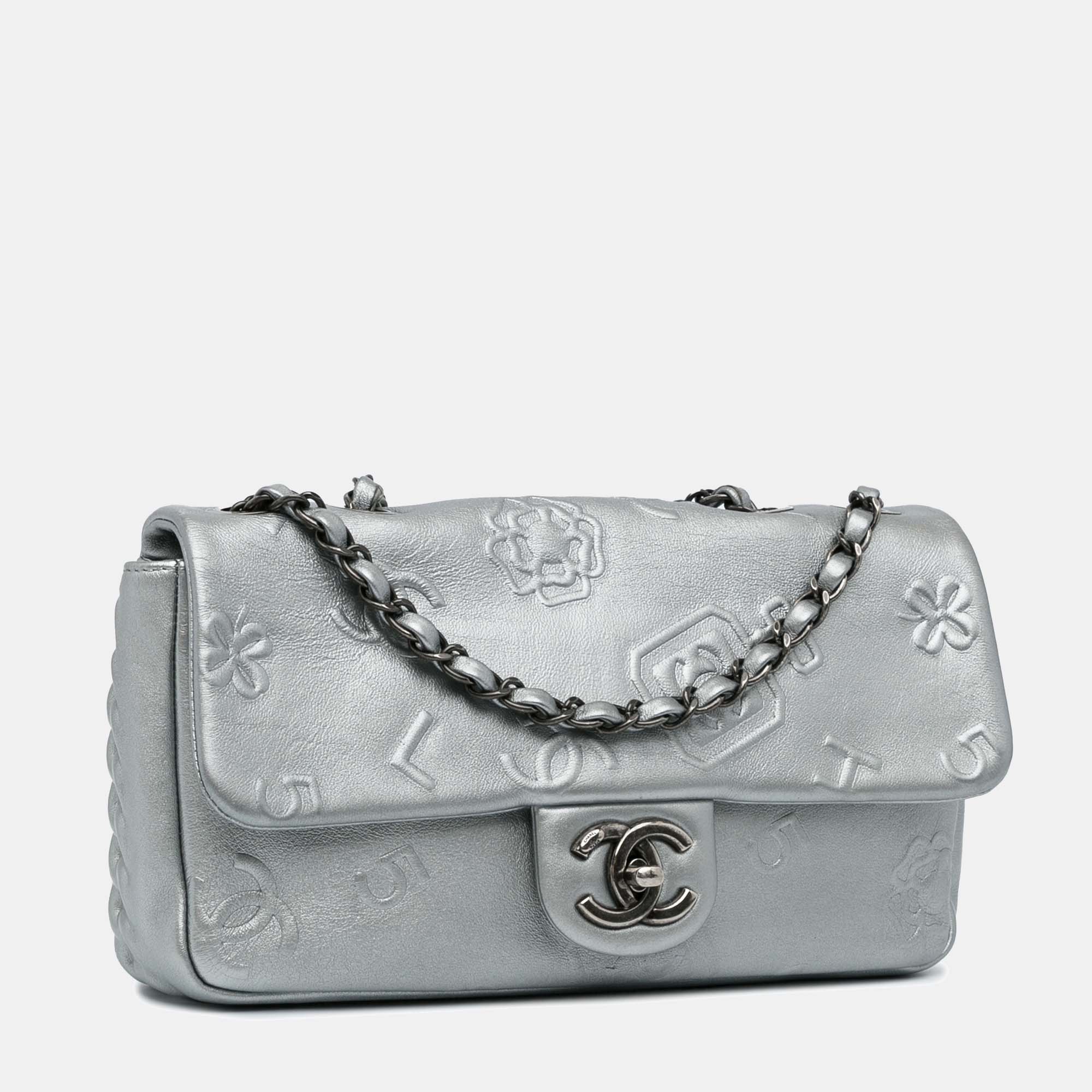 Chanel Lucky Charms Embroidered Classic Single Flap Shoulder Bag, Silver
Chanel Lucky Charms Embroidered Classic Single Flap Shoulder Bag, Silver