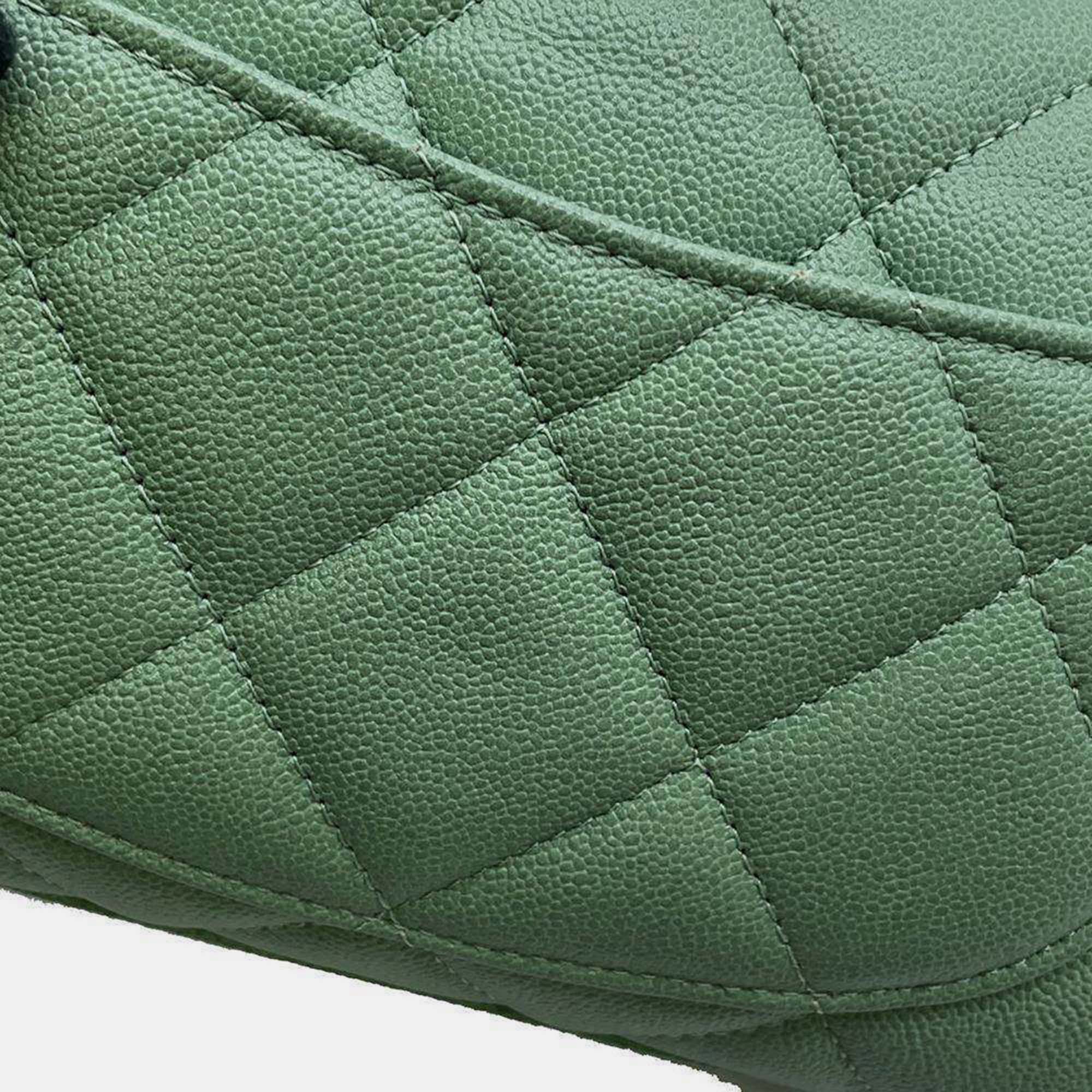 Chanel Green Leather Cc Flap Bag
