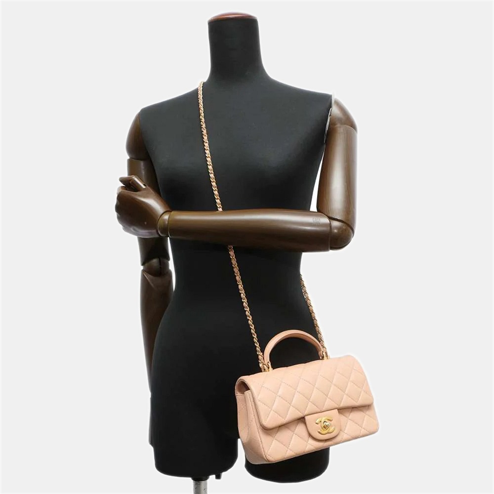 Chanel Beige Lambskin Leather CC Top Handle Bag