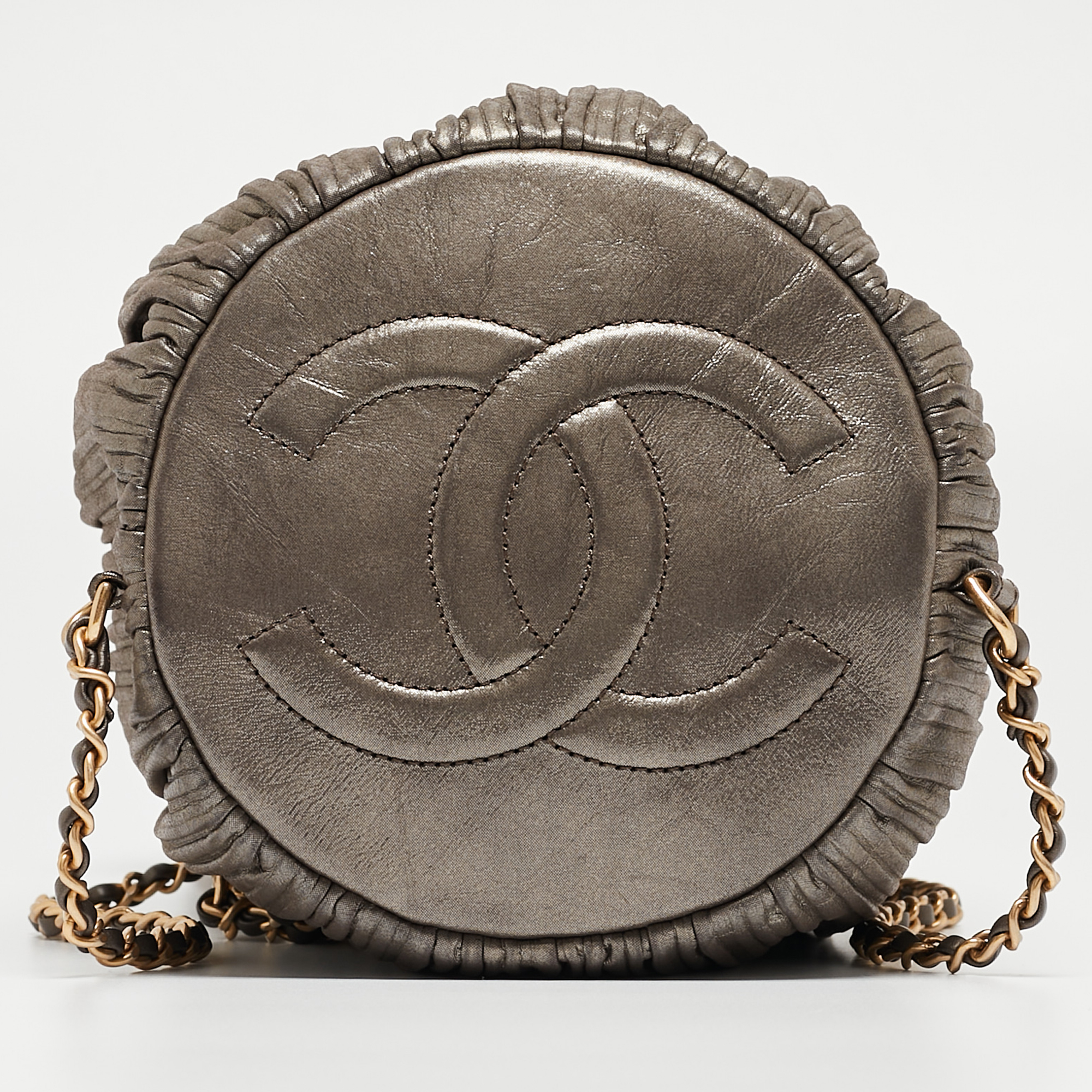 Chanel Gun Metal Leather Coco Pleats Backpack