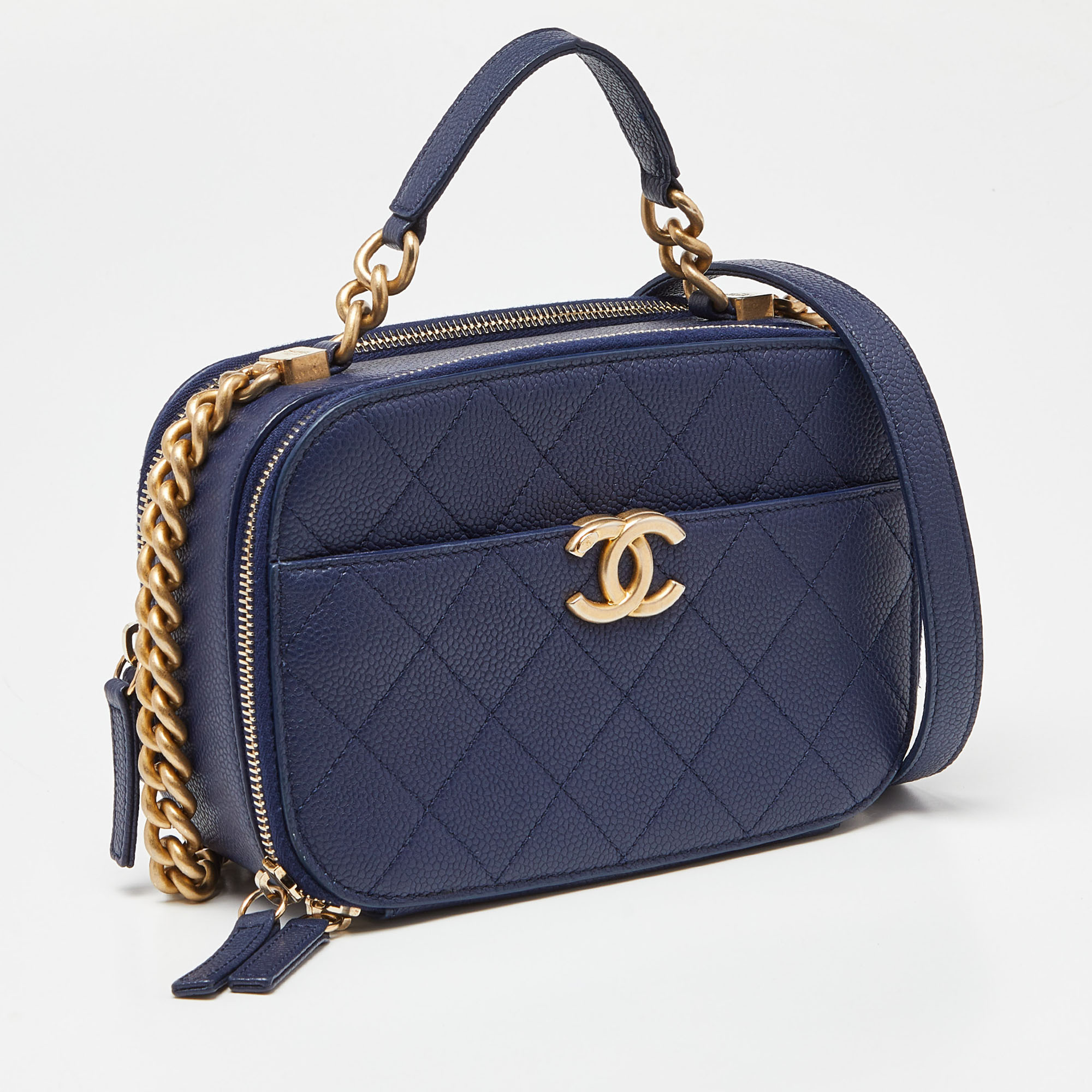Chanel Blue Quilted Caviar Leather Business Affinity Camera Chain Bag