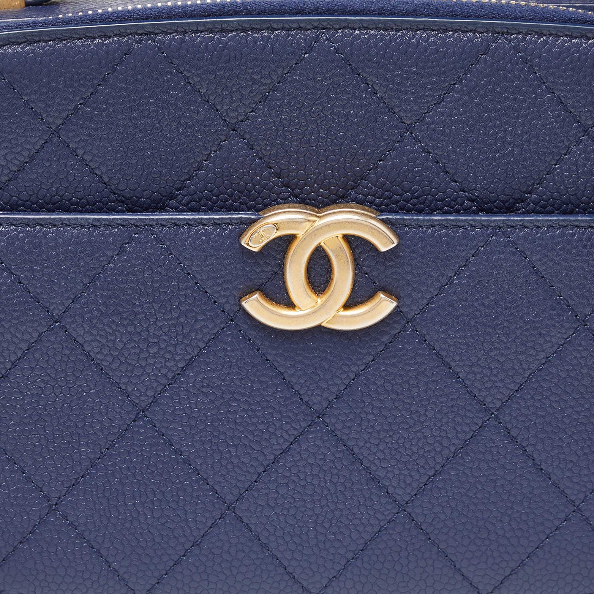 Chanel Blue Quilted Caviar Leather Business Affinity Camera Chain Bag