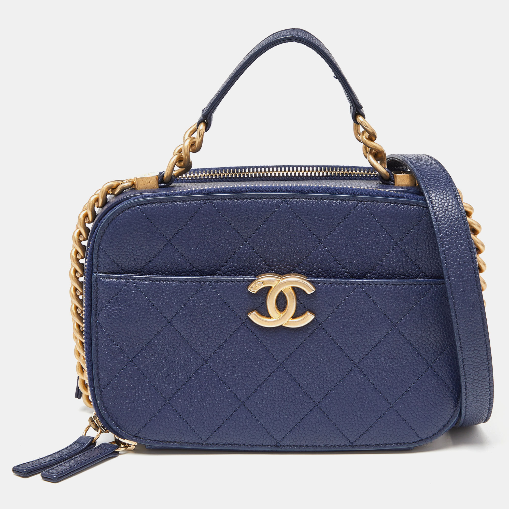 Chanel blue quilted caviar leather business affinity camera chain bag