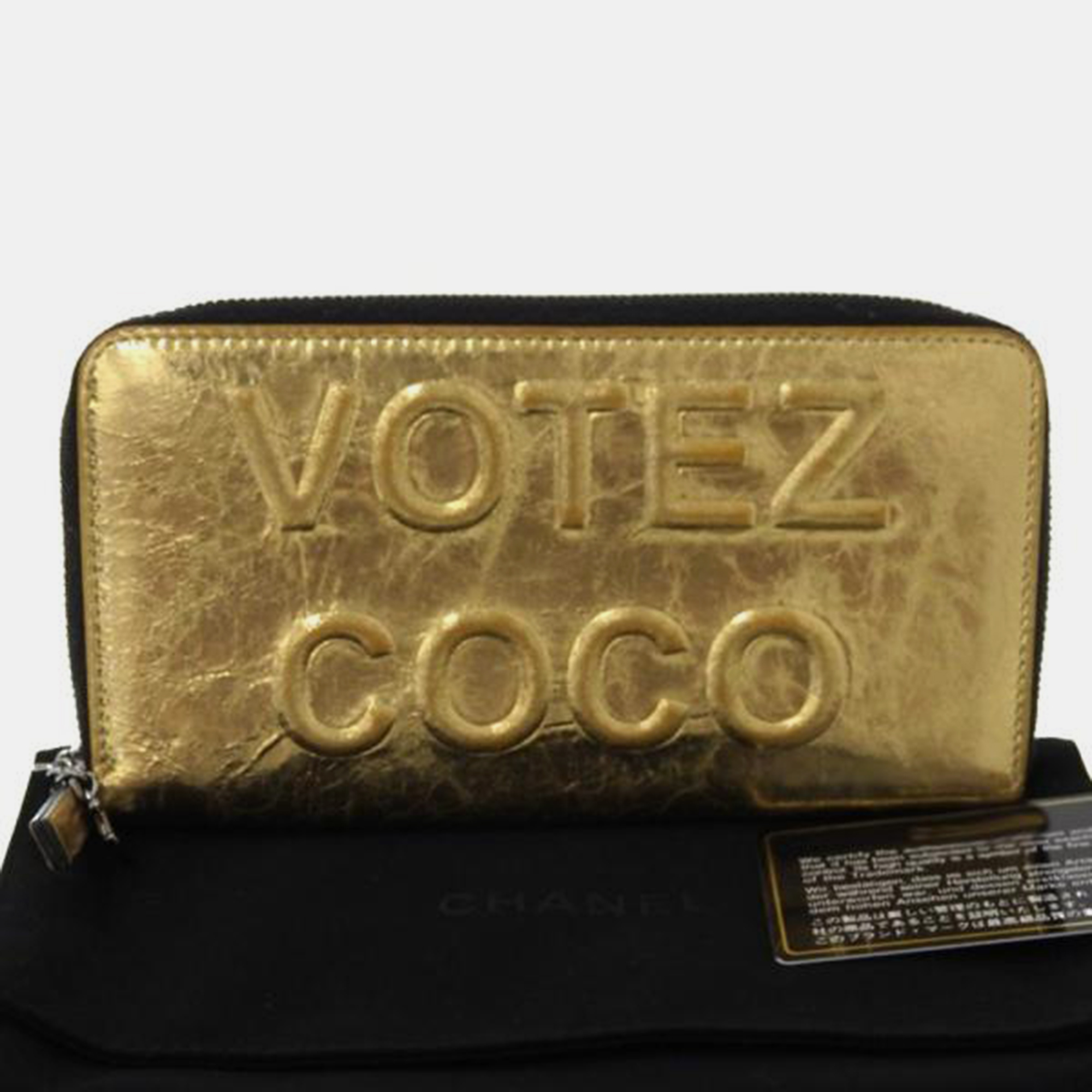 Chanel Gold Leather Votez Coco Zip Around Wallet