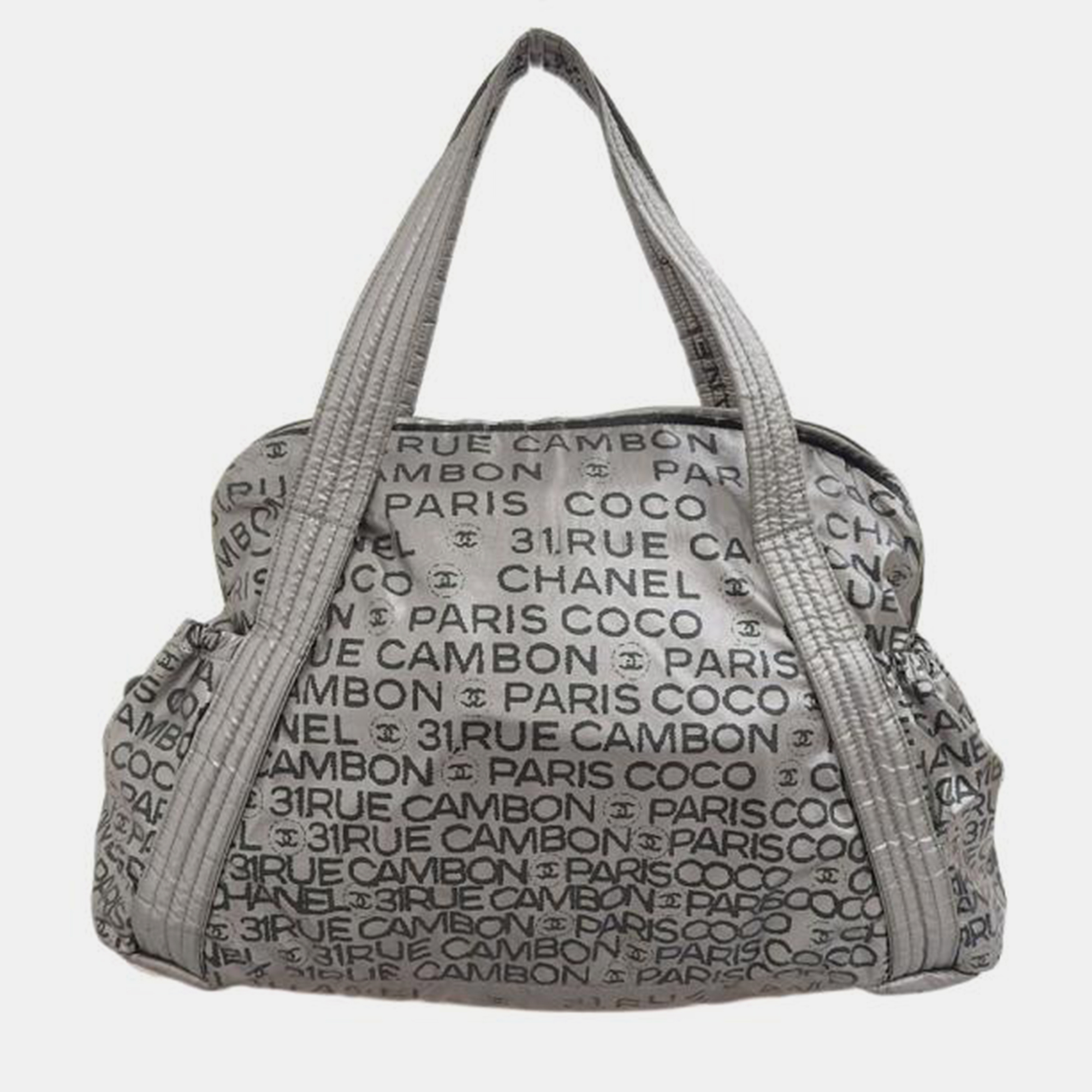 Chanel silver canvas printed nylon unlimited bowling bag