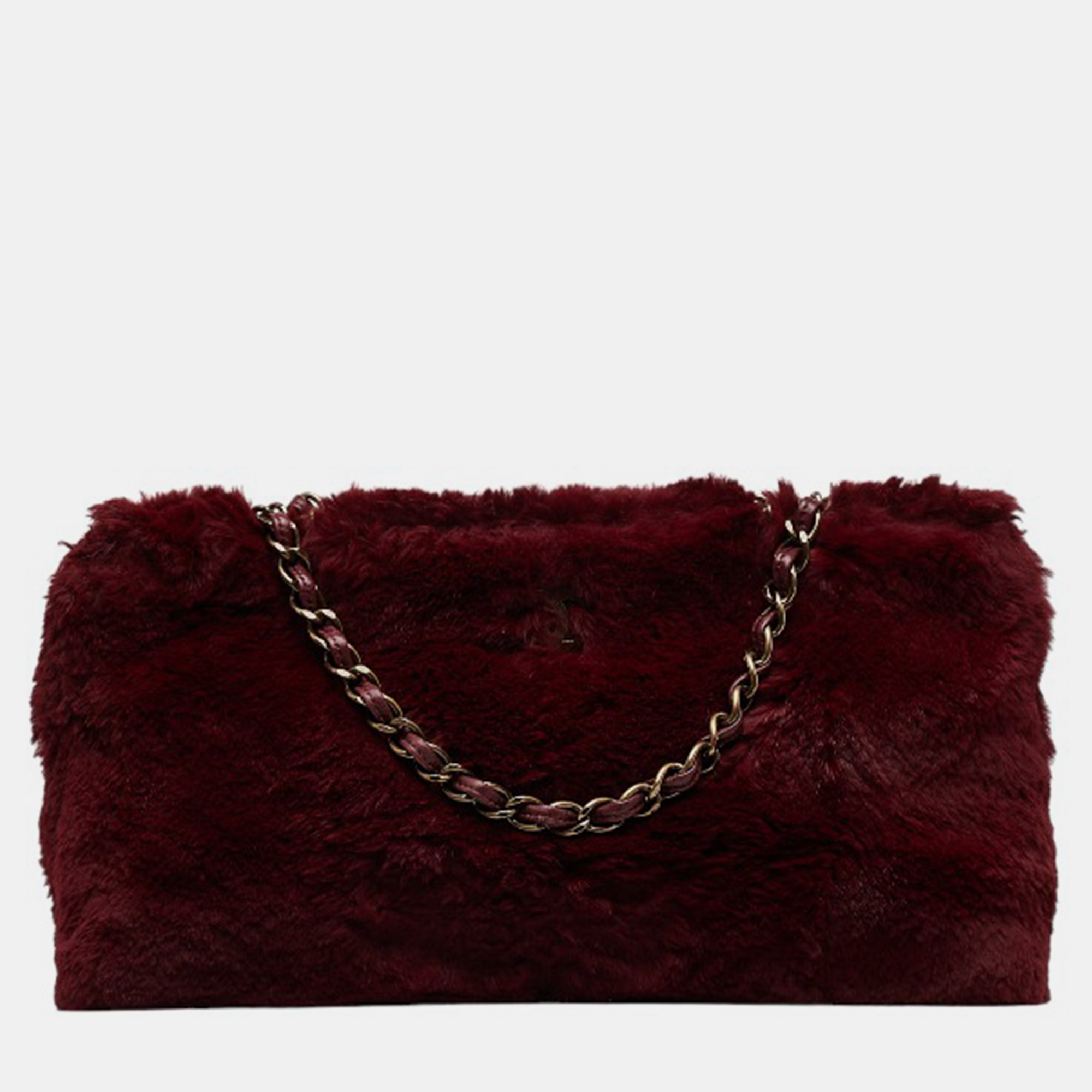 Chanel Red Fur & Leather Chain Shoulder Bag