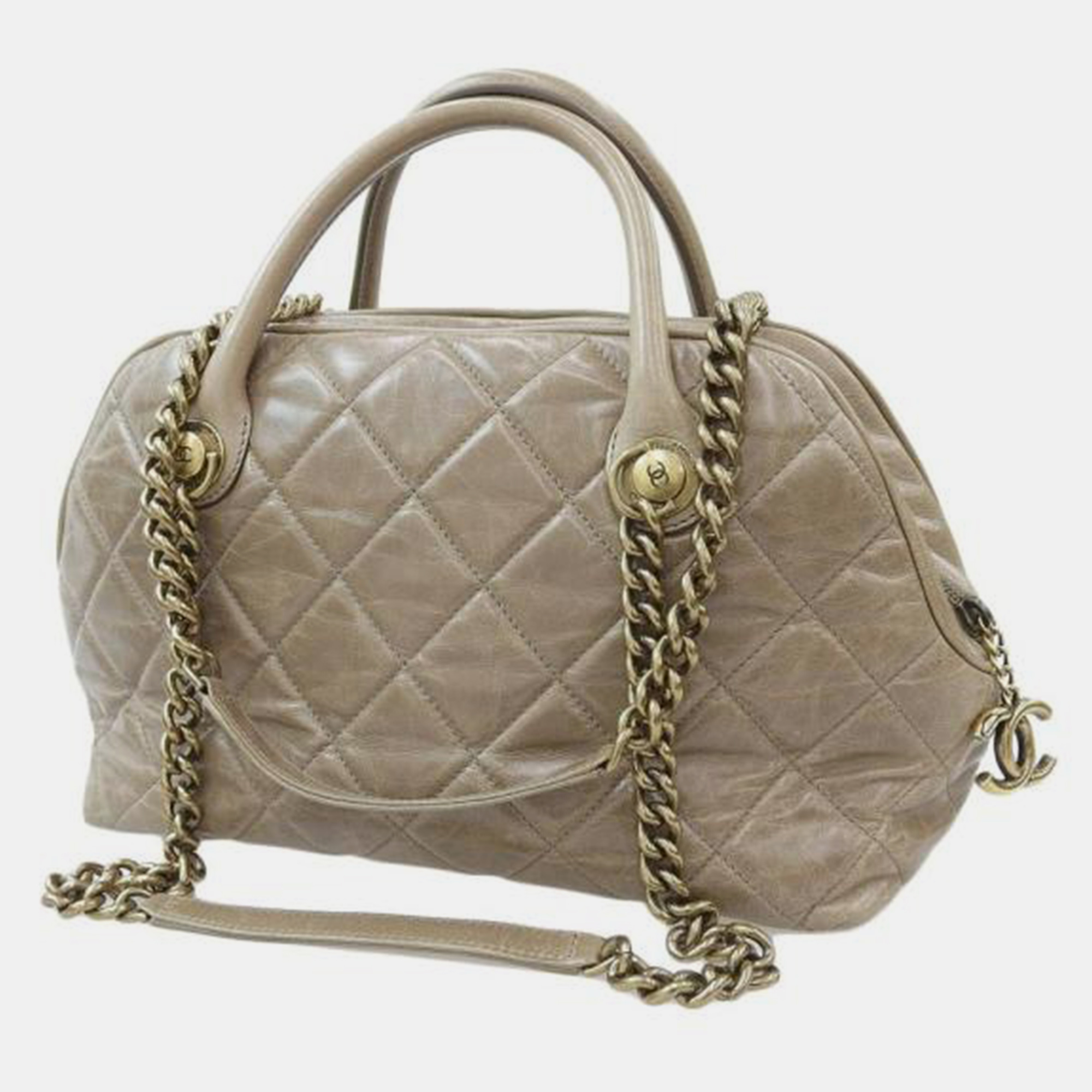 Chanel brown quilted leather bowler bag
