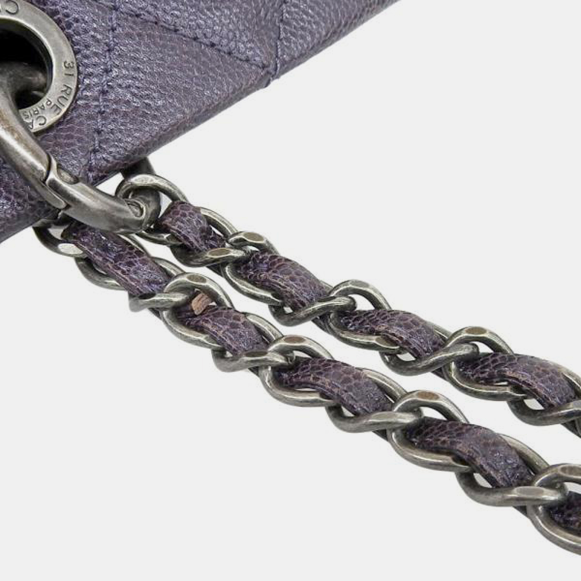 Chanel Purple CC Quilted Caviar Chain Tote Bag