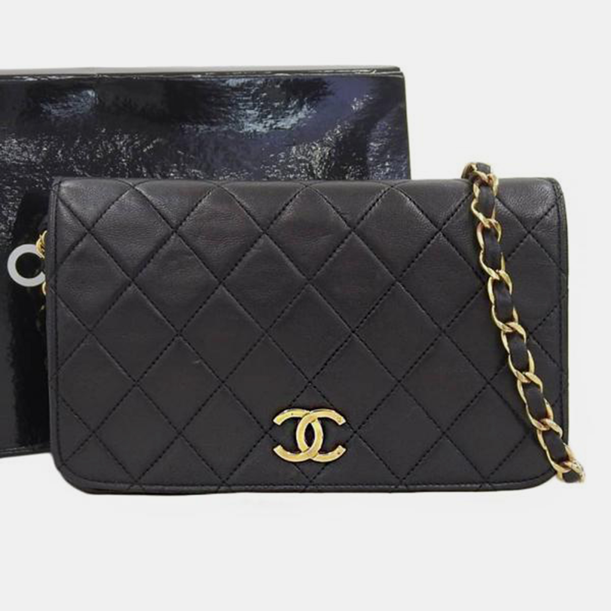 Chanel black cc quilted leather full flap bag