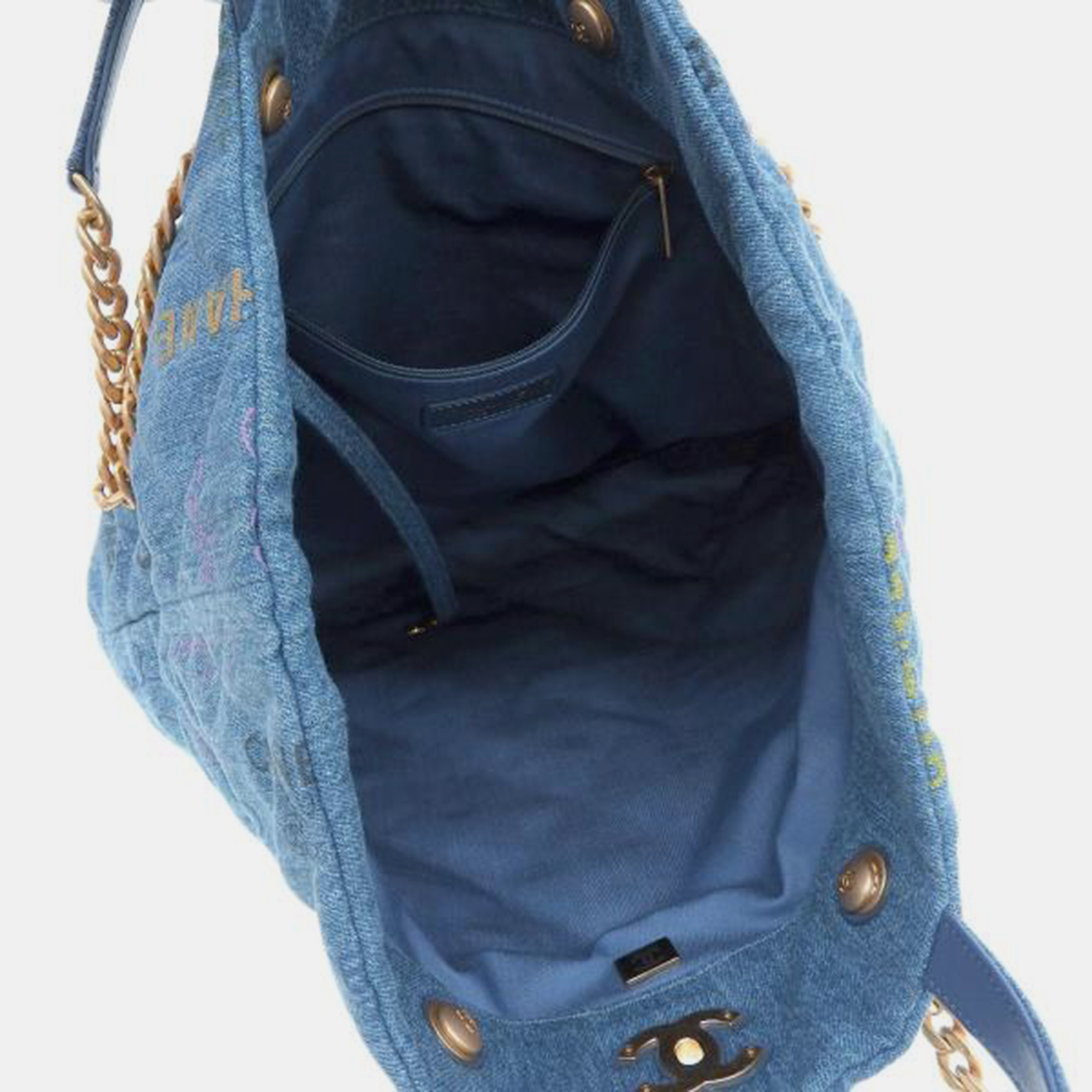 Chanel Blue Denim CC Quilted Denim Mood Maxi Shopping Bag
