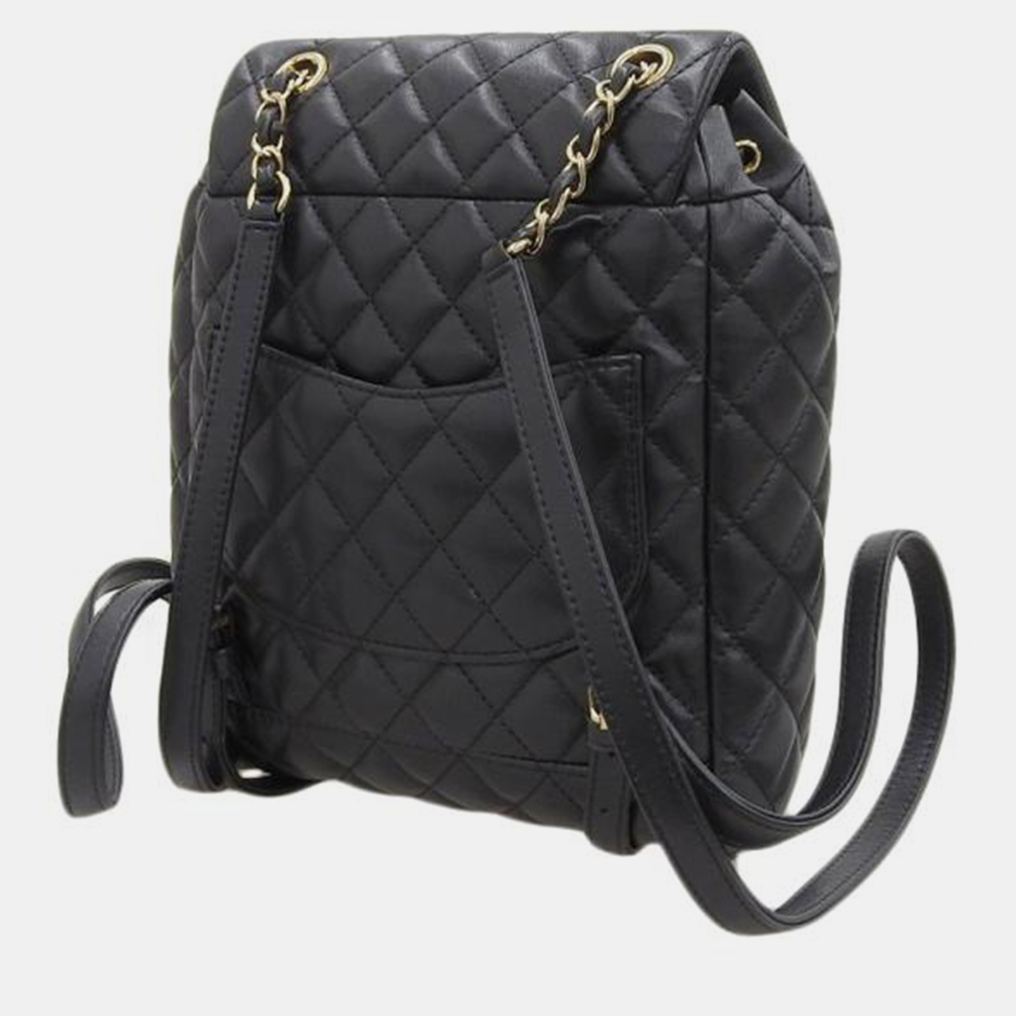 Chanel black cc quilted leather drawstring backpack