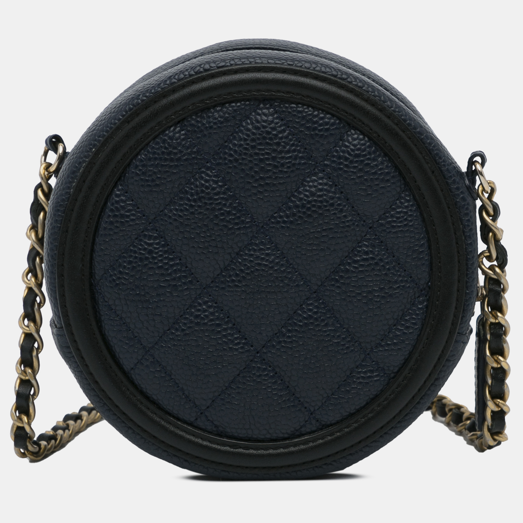 Chanel CC Filigree Caviar Round Crossbody Bag