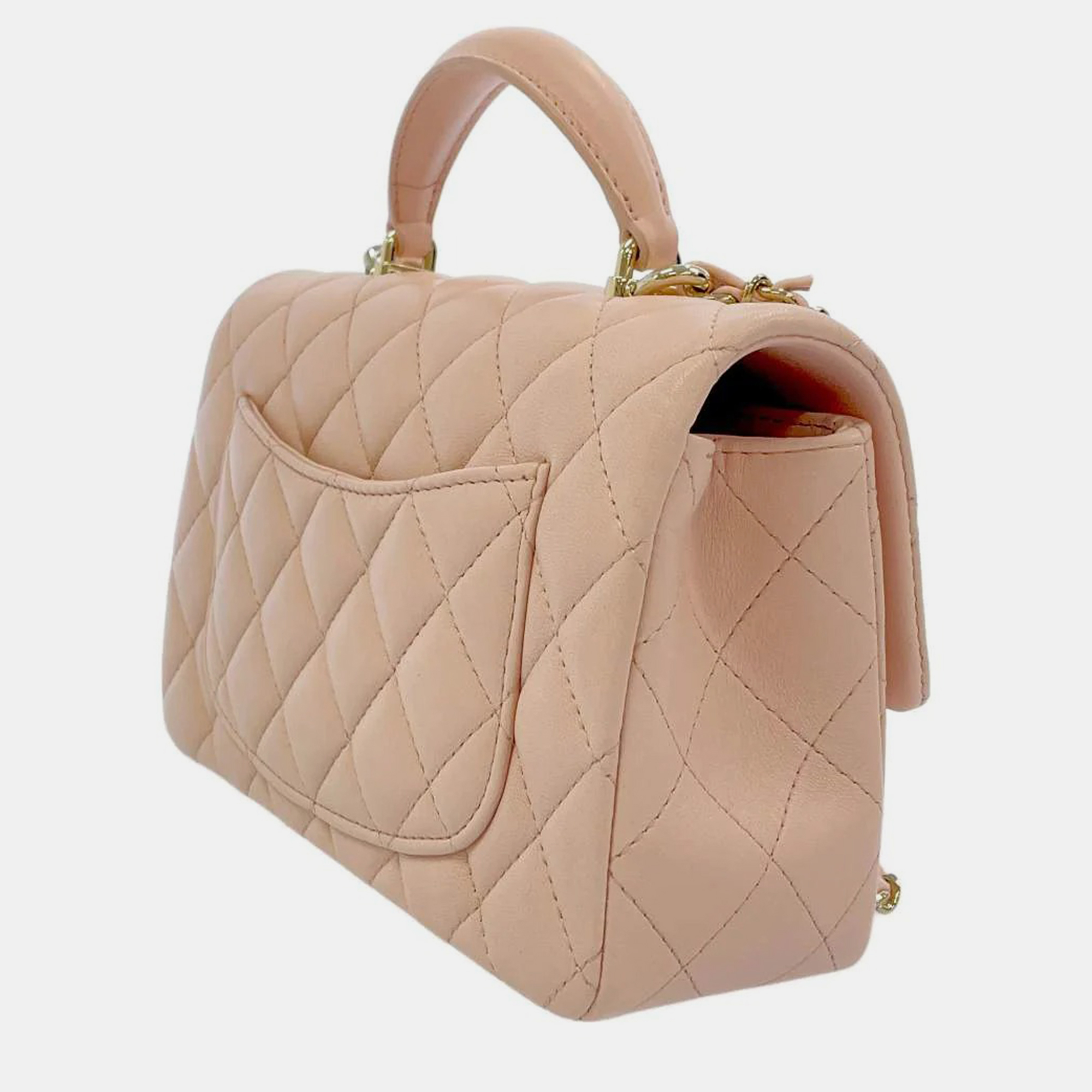 Chanel Pink Leather Mini Top Handle Flap Bag
