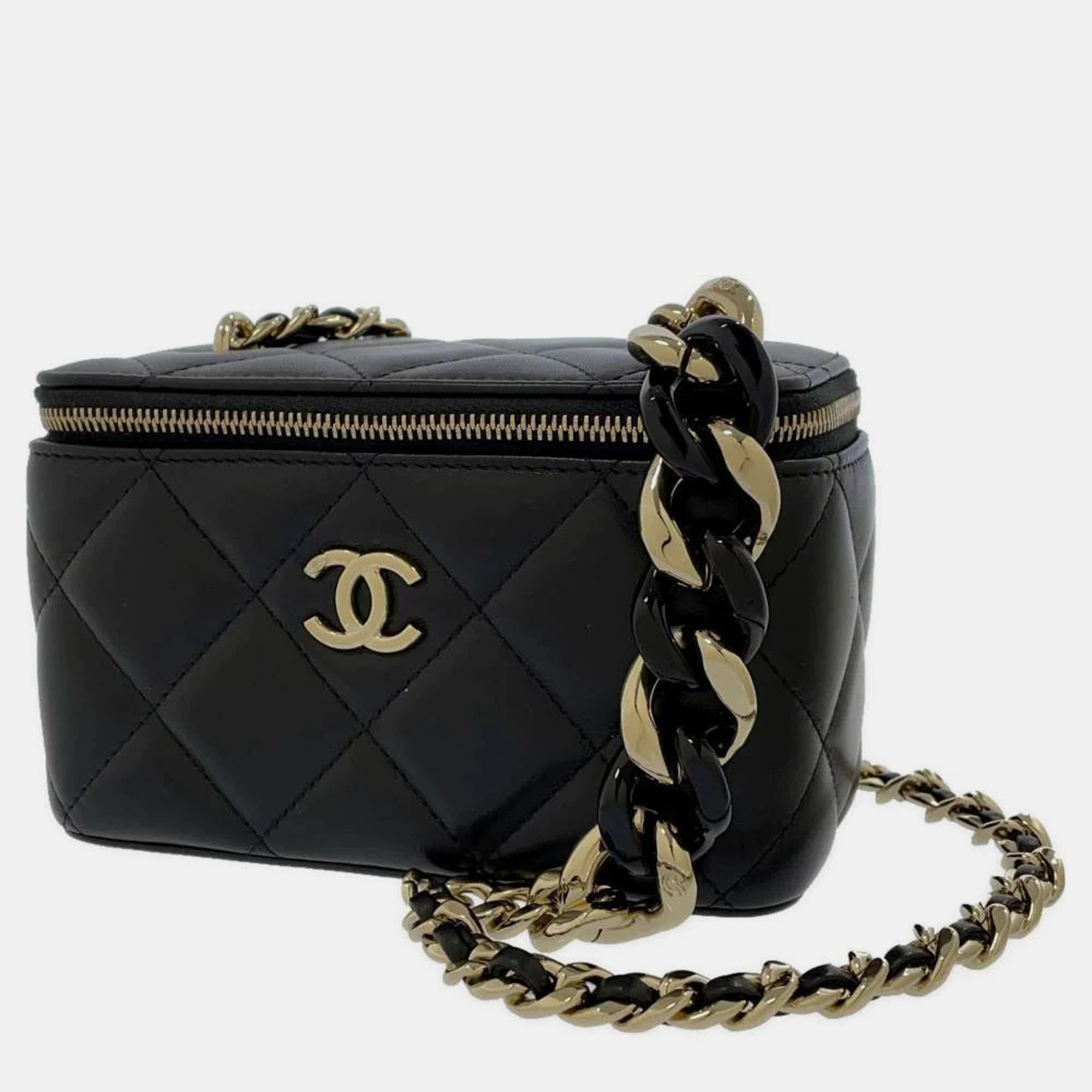 Chanel Black Leather Chain Vanity Shoulder Bag