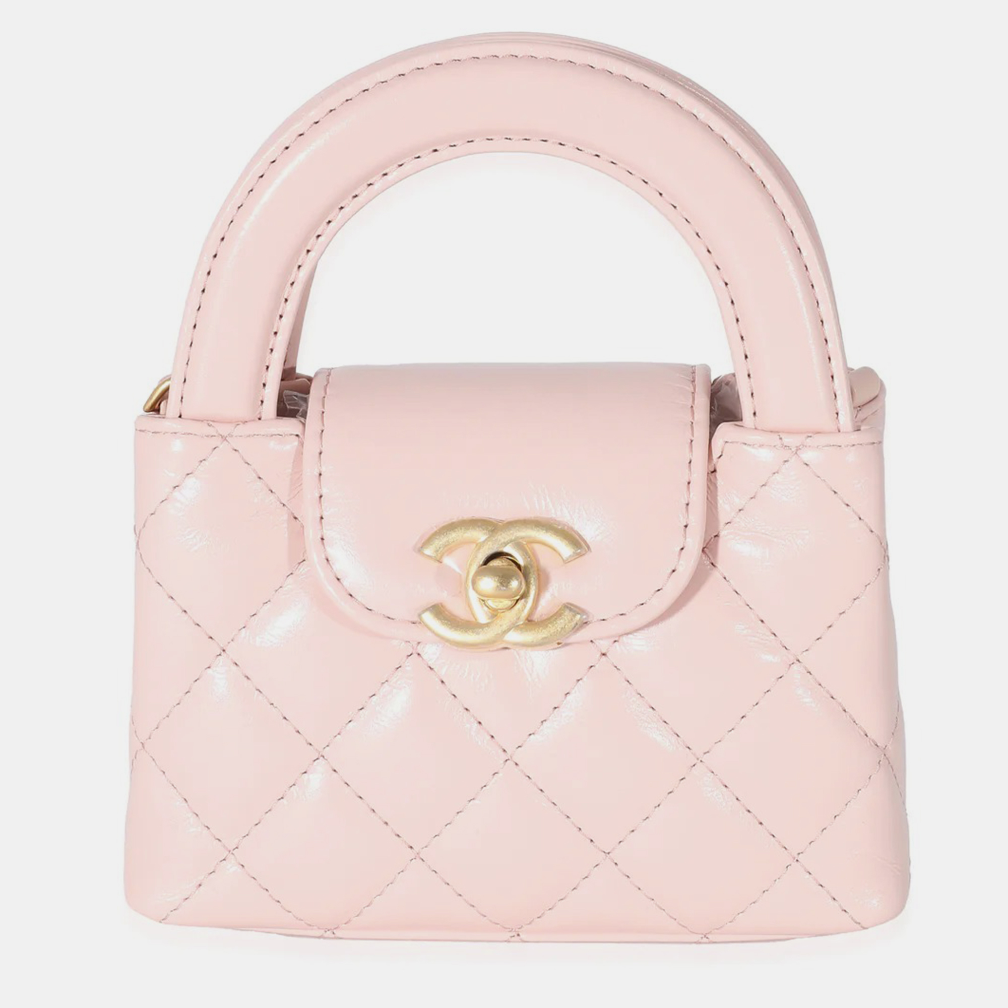 Chanel Coral Pink Quilted Shiny Aged Calfskin Mini Nano Kelly Shopper