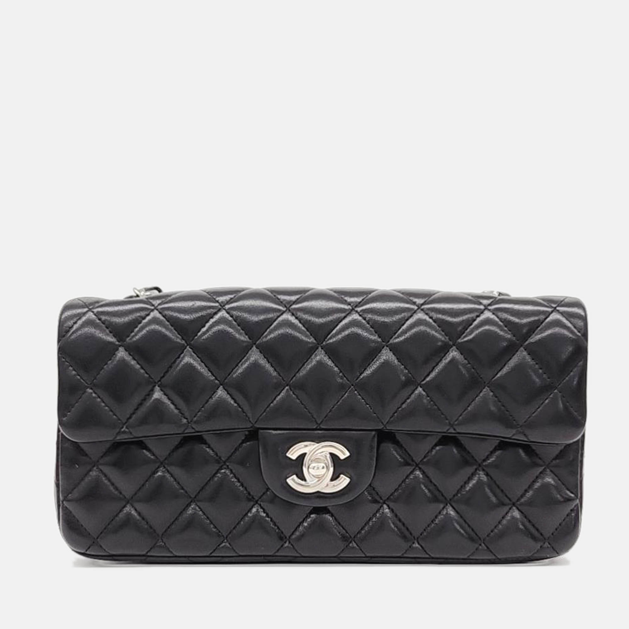 Chanel black lambskin new classic baguette bag